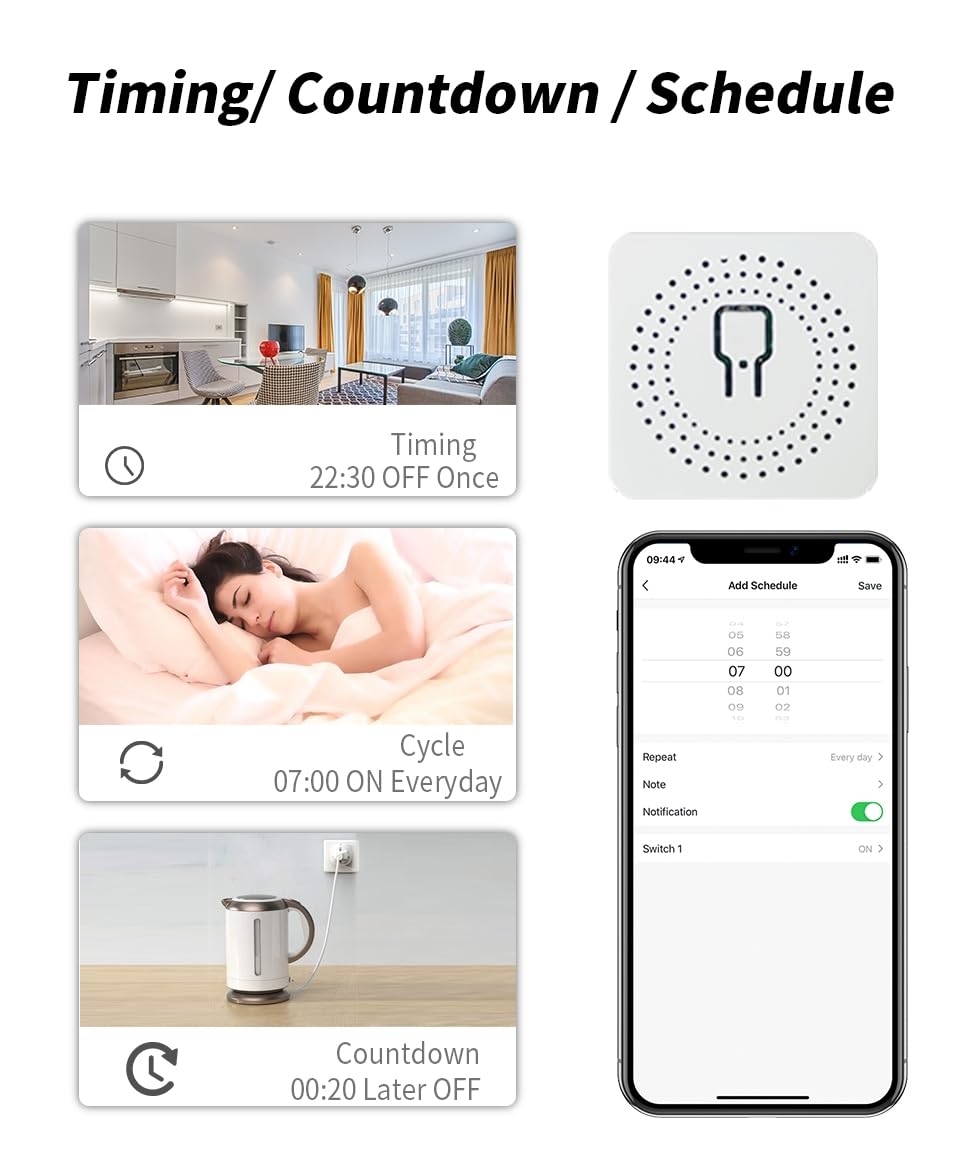 Interruptor inteligente ZigBee 3.0 de 16A,(Requiere HUB de Enlace), MINI Smart Switch Wifi, Módulo interruptor, Compatible con Alexa y Google Home Assistant, (ZigBee, 10/un).