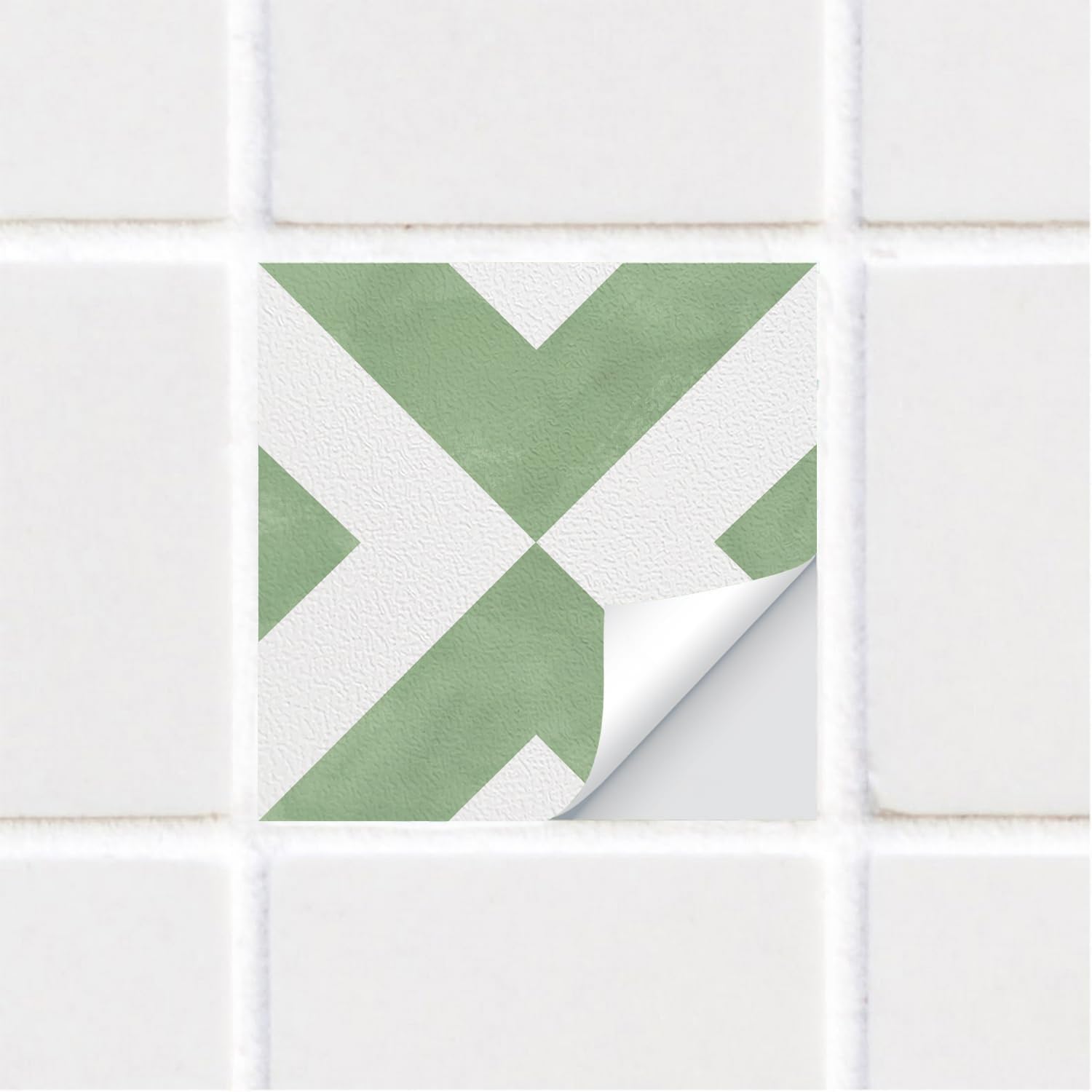 funlife 10 PCS 15X15cm Self-Adhesive Tile Stickers, Textured Vinyl Stick on Tiles, Backsplash Wall Art Decal for Kitchen DIY Decoration, Sage Green Geometry