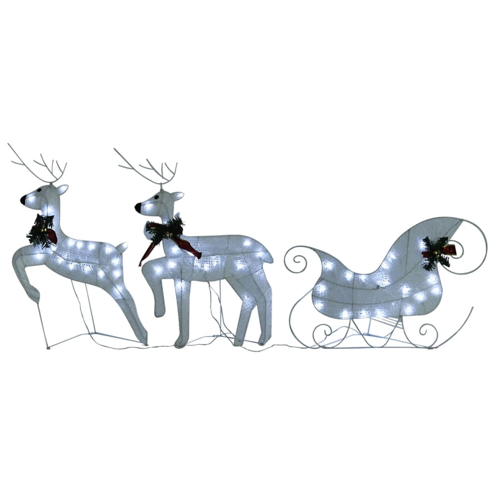 Gecheer Decoración Navideña de Renos y Trineo de Jardín Blanco 60 Led Luces de Reno de Navidad, Reno Navidad Exterior Blanco Cálido con Temporizador para Césped Patio Interior Decoración