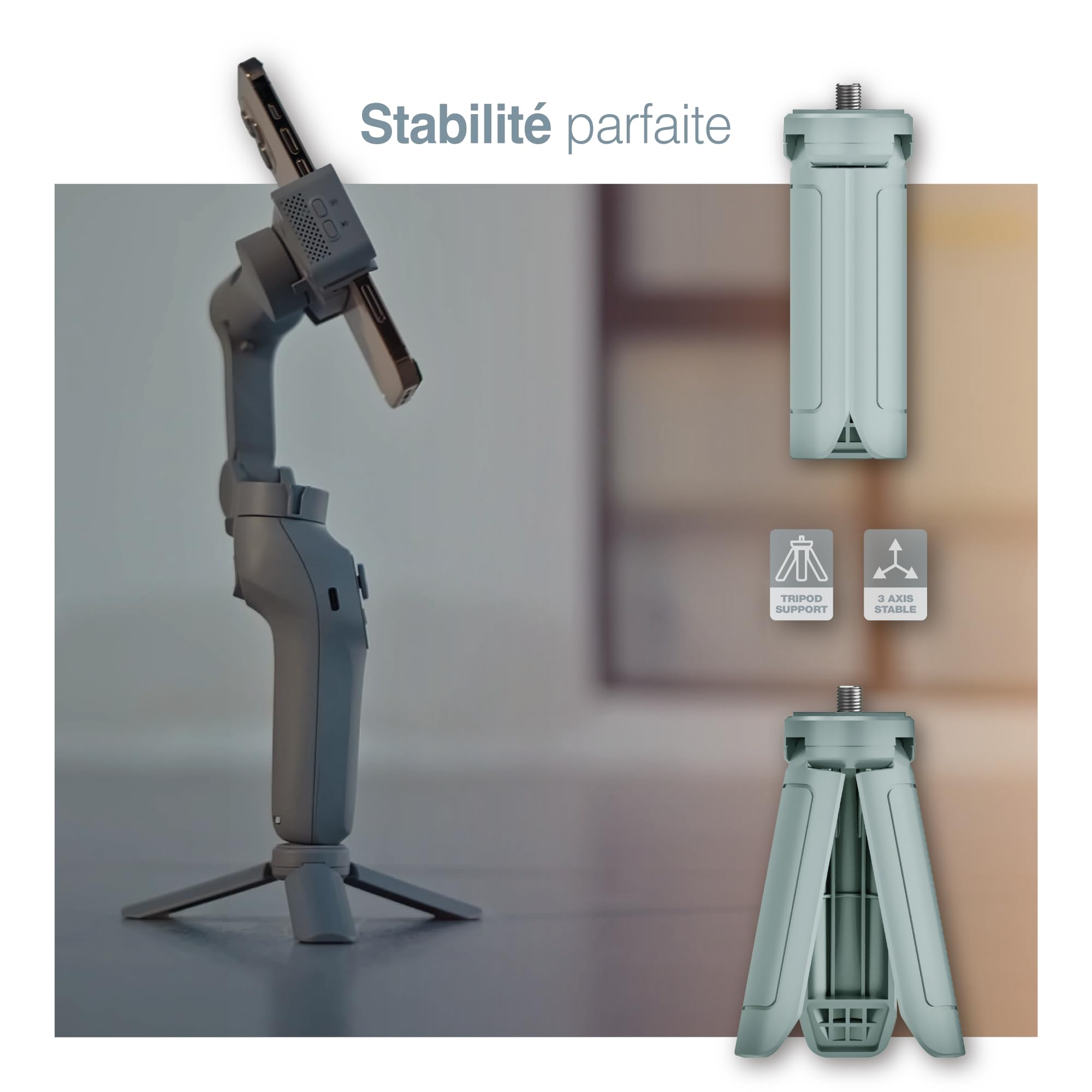 PORTENTUM 7 Pro Stabilisateur Smartphone avec Module IA de Suivi Autonome – Gimbal à 3 Axes Pliable avec trépied – Stabilisateur iphone et Android – App optionnelle – vlog Youtube TikTok
