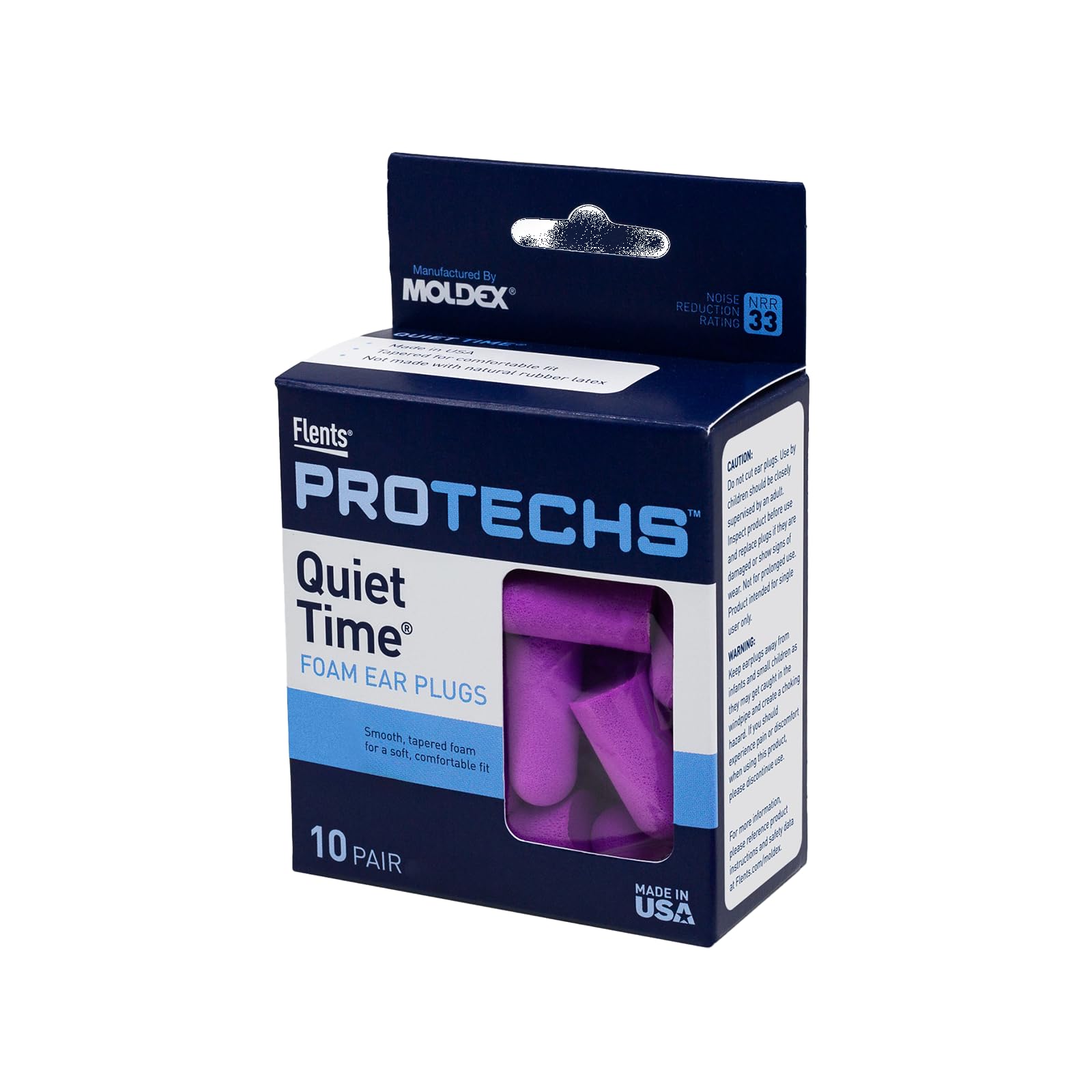 Protechs Foam Ear Plugs, 10 Pair with Case for Sleeping, Snoring, Loud Noise, Traveling, Concerts, Construction, Studying, Work, Shooting, NRR 33, Purple, Disposable, Made in the USA