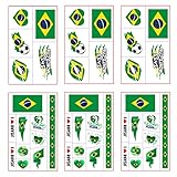 National Flag Tatoo Sticker, BOLOMORO Upgraded Temporary Fake Tattoo Kit for Kids Adults World Football Cup Match Party Parade (Brazil)