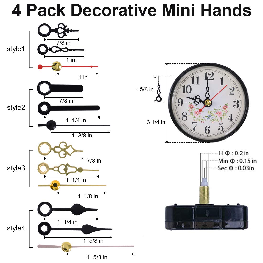 EMOON 2 Stück nicht tickendes Uhrwerk mit 4 Stück kurzen Zeigern, Uhrwerk Motor Kit für Uhren, und maÃŸgeschneiderte Uhr, Gesamtlänge 1,9 cm