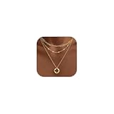 Layered Gold Necklaces for Women,Stackable Dainty 14K Gold Silver Plated Trendy Circle Paperclip Chain Pendant Choker Necklace,Simpl Diamond Cross Bow Jewelry Set Gifts for Women