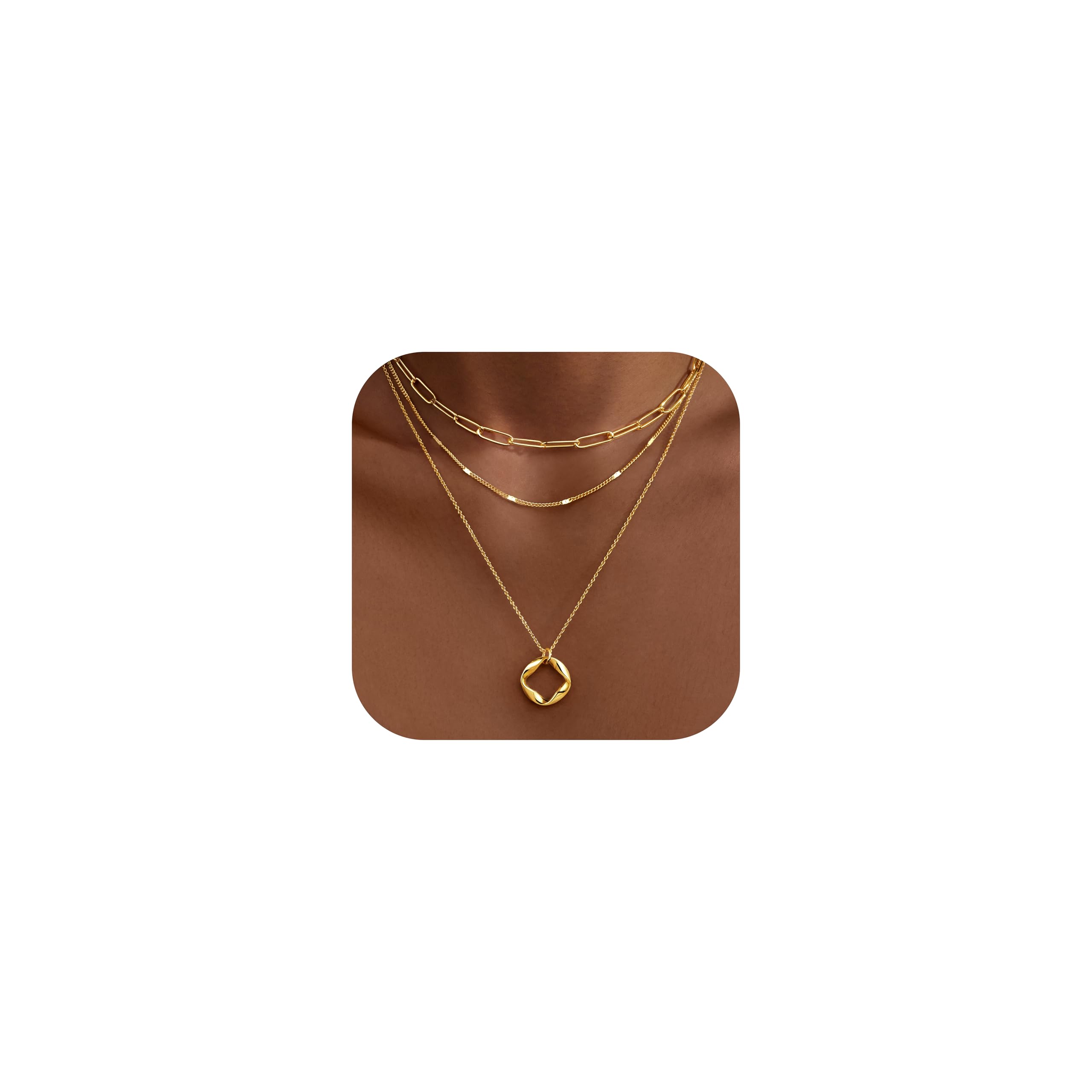 PoxtexLayered Gold Necklaces for Women,Stackable Dainty 14K Gold Silver Plated Trendy Circle Paperclip Chain Pendant Choker Necklace,Simpl Diamond Cross Bow Jewelry Set Gifts for Women