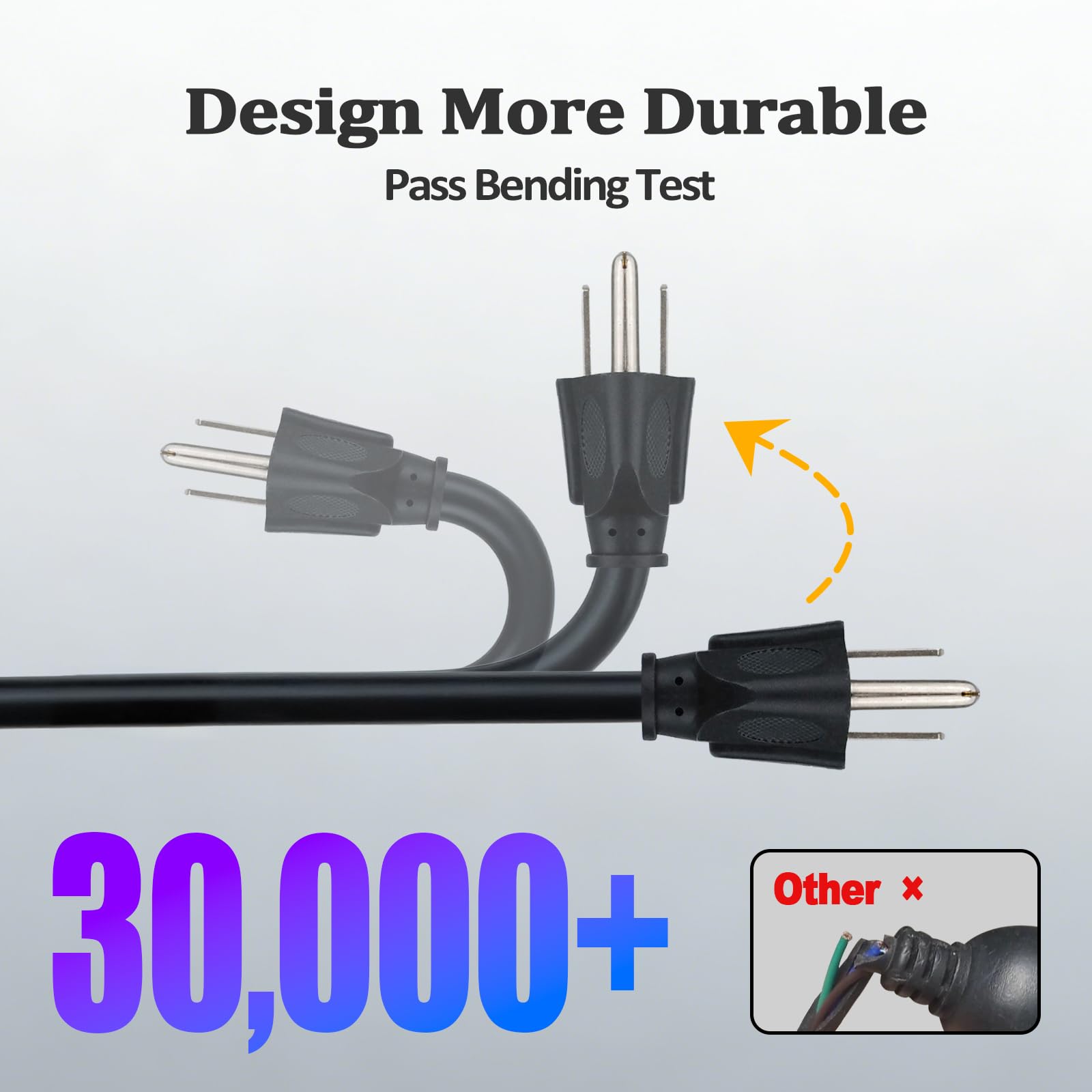 Cable de extensión negro de 15 pies para interiores y exteriores, cable eléctrico impermeable de calibre 16 con enchufe a tierra de 3 puntas, cable eléctrico SJTW de 13 A, 1625 W, 16/3