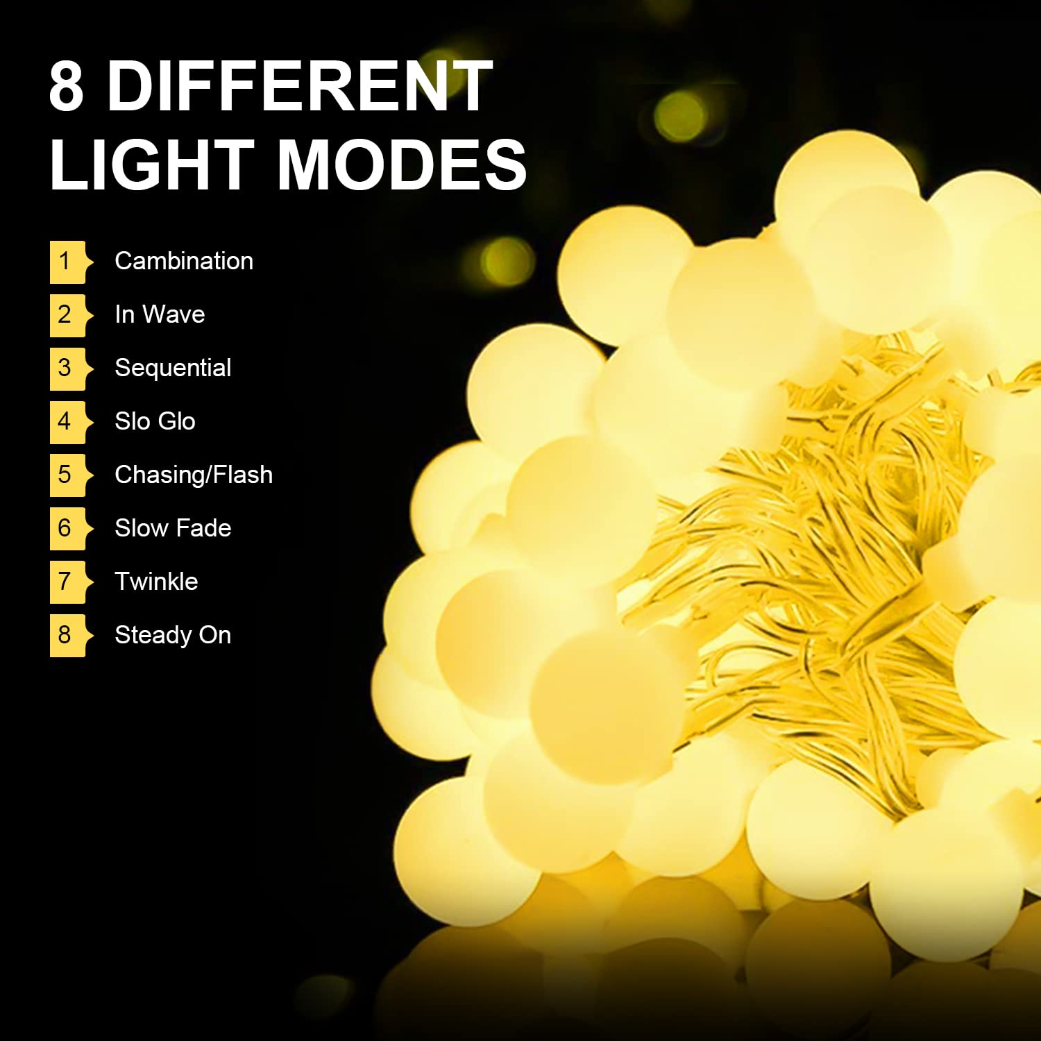 Guirlande Lumineuse 7m 60 LED - Boules Multicolores étanches 8 Modes, Intérieur/extérieur