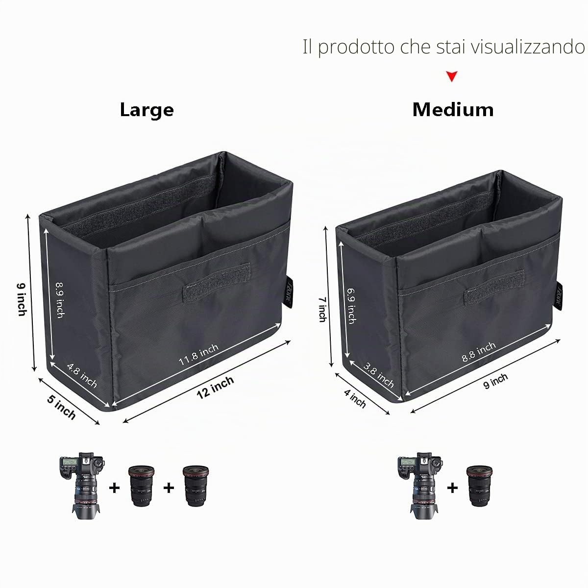 S-ZONE Impermeabile Antiurto Pratica Pieghevole Imbottita DSLR SLR TLR Protezione Fotocamera Inserto Borsa Obiettivo Fotocamera Grigio, 22,9 x 17,8 x 10,2 cm, m, Pratico e pratico