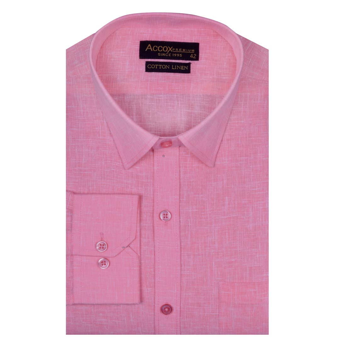 Premium Breathable Cotton Linen Full Long Sleeves Plain Pink Regular Fit Formal Shirt for Men (S_GCRFS22)-image-24