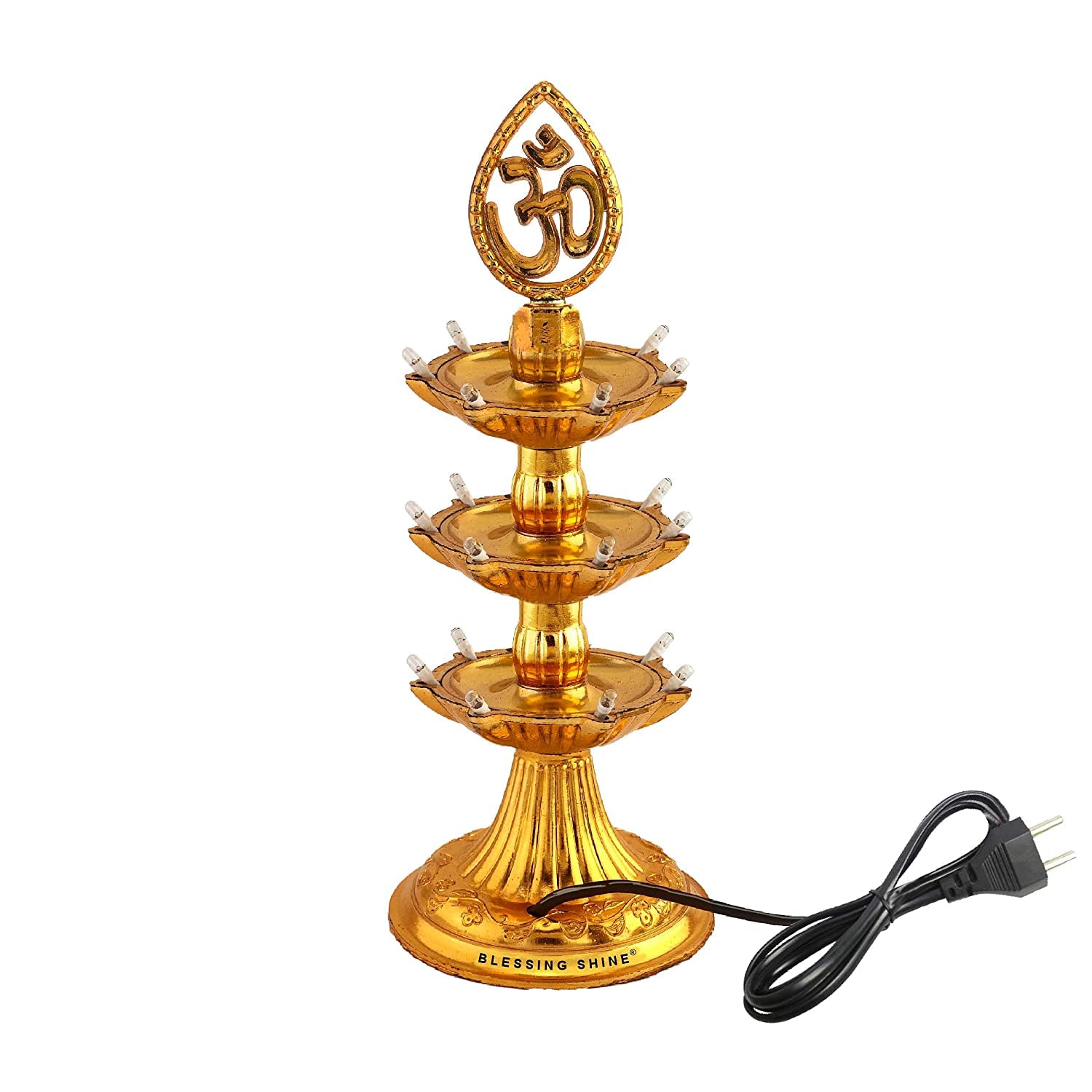 Blessing Shine Layer Golden OM Design Led Electric Diya/Deepak/Deep Lights (Pack of 1) for Home, Puja, Mandir, Diwali Festival Decoration, Decorative Lights for All Festival (Layer 3)
