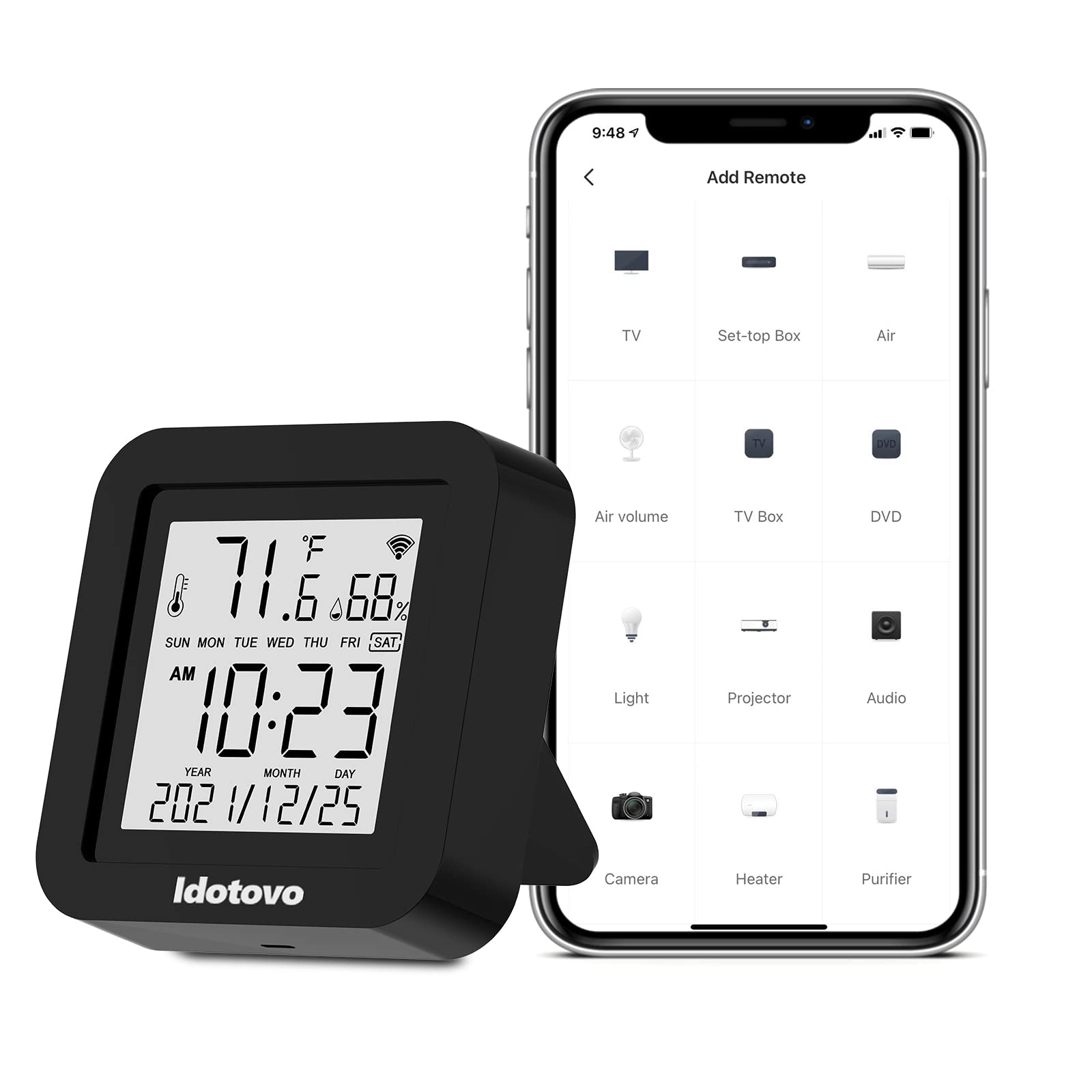 WiFi Smart IR Remote Control, Universal Remote Controller with Temperature Humidity Monitor for Home Automation, Air Conditioner, TV, Fan, STB, etc, Compatible with Alexa Google Assistant