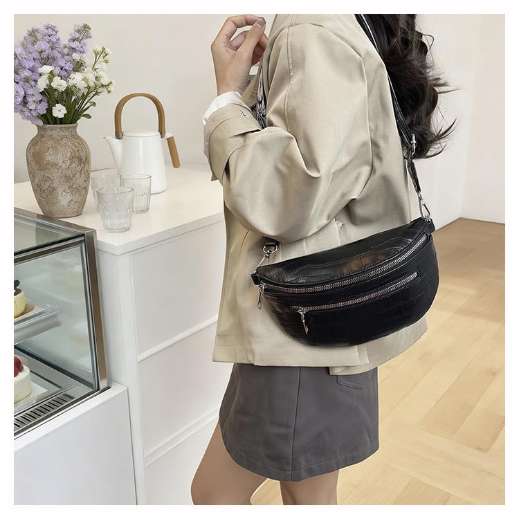 Image of Leather Chest Bag for Women, Crossbody Belt Bag Fanny Pack Purse Fashionable Waist Bags Handbag for Everyday Use Trip Walking Hiking