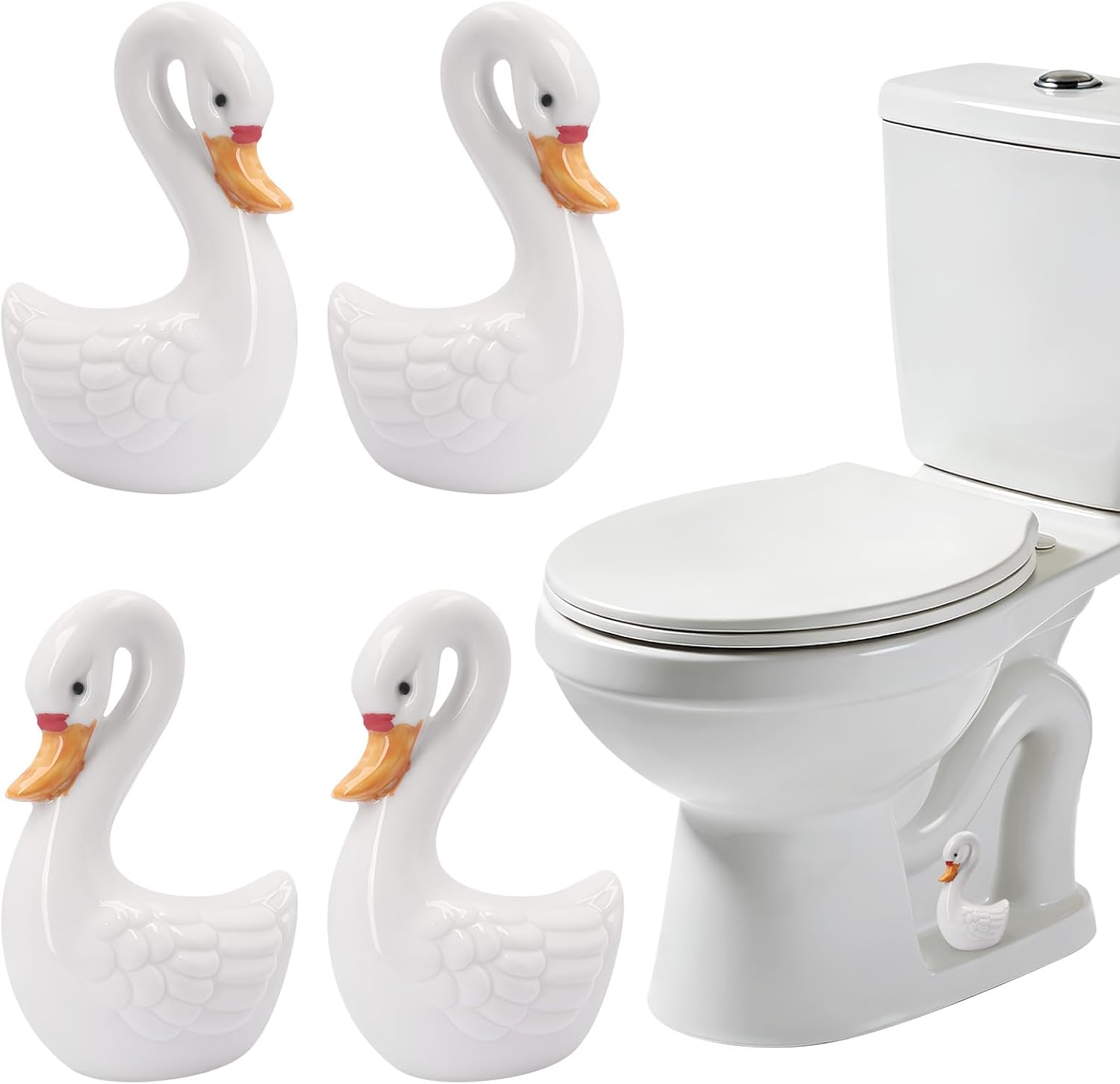 4PCS Ceramic Swan Toilet Bolt Caps, Cute Decorative Toilet Screw Covers, Handcrafted Figurine, Easy Installation Fits Most Standard Toilets for Bathroom Decor
