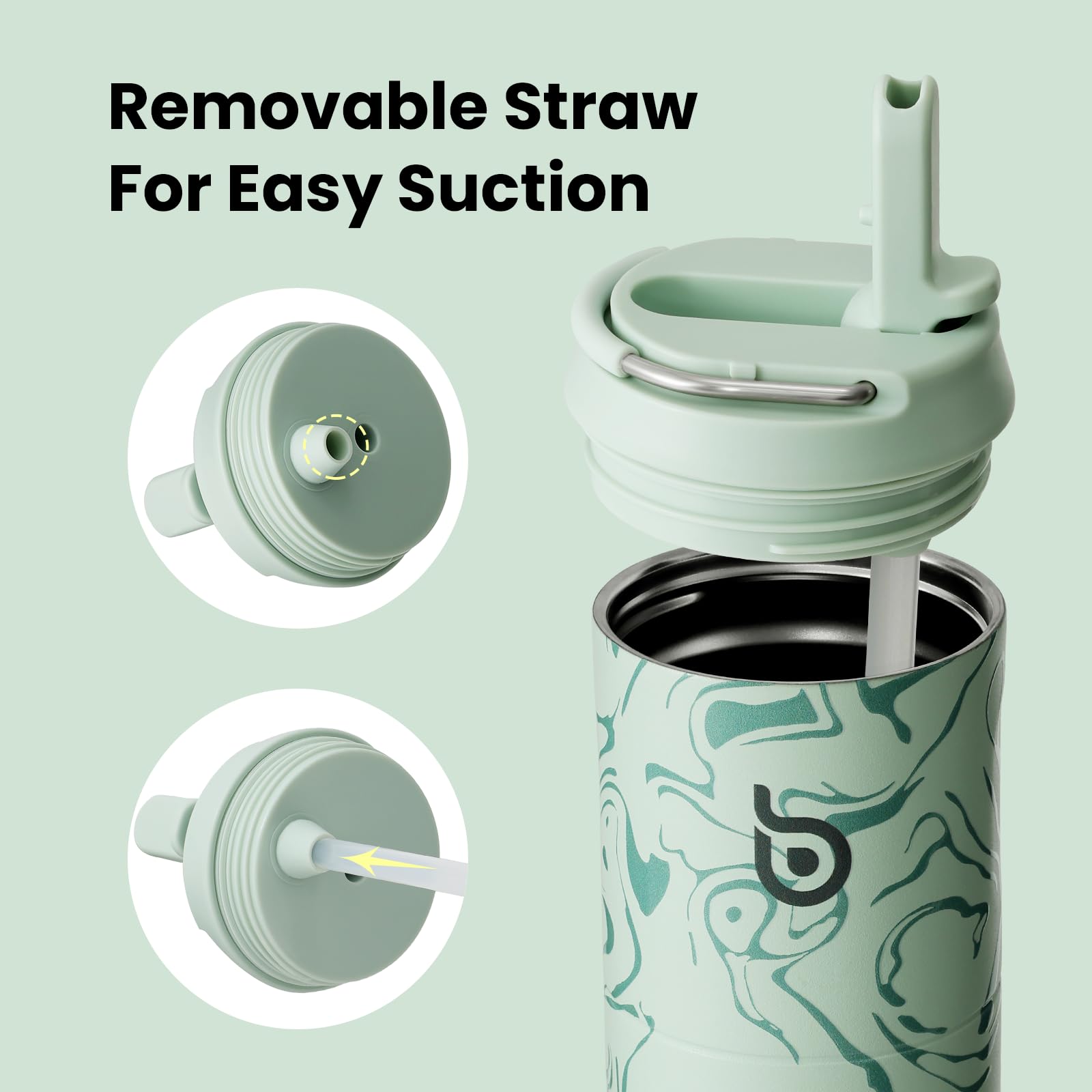 Bottle Bottle - Borraccia termica sottovuoto da 710 ml, coperchio con manico e cannuccia, per sport e viaggi, in acciaio inox, a doppia parete e a prova di perdite, senza BPA, verde (Valley Green)