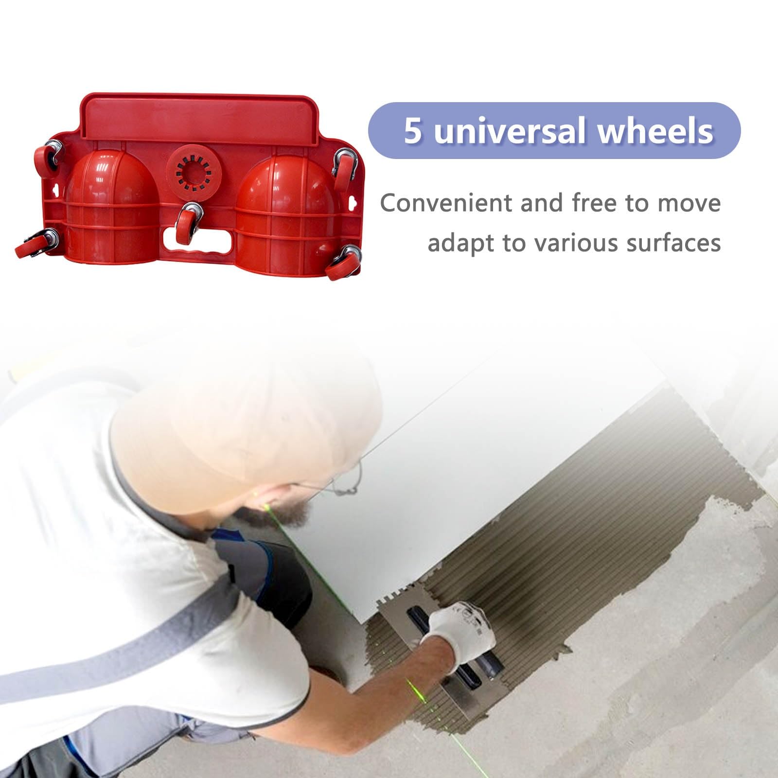 Rodilleras Rodantes Rodilleras Trabajo Suelo con 5 Ruedas Universales Rodilleras Resistentes para Trabajo Fuerte Capacidad de Carga Rodillero con Rodillos con Bandeja para Herramientas(Rojo)