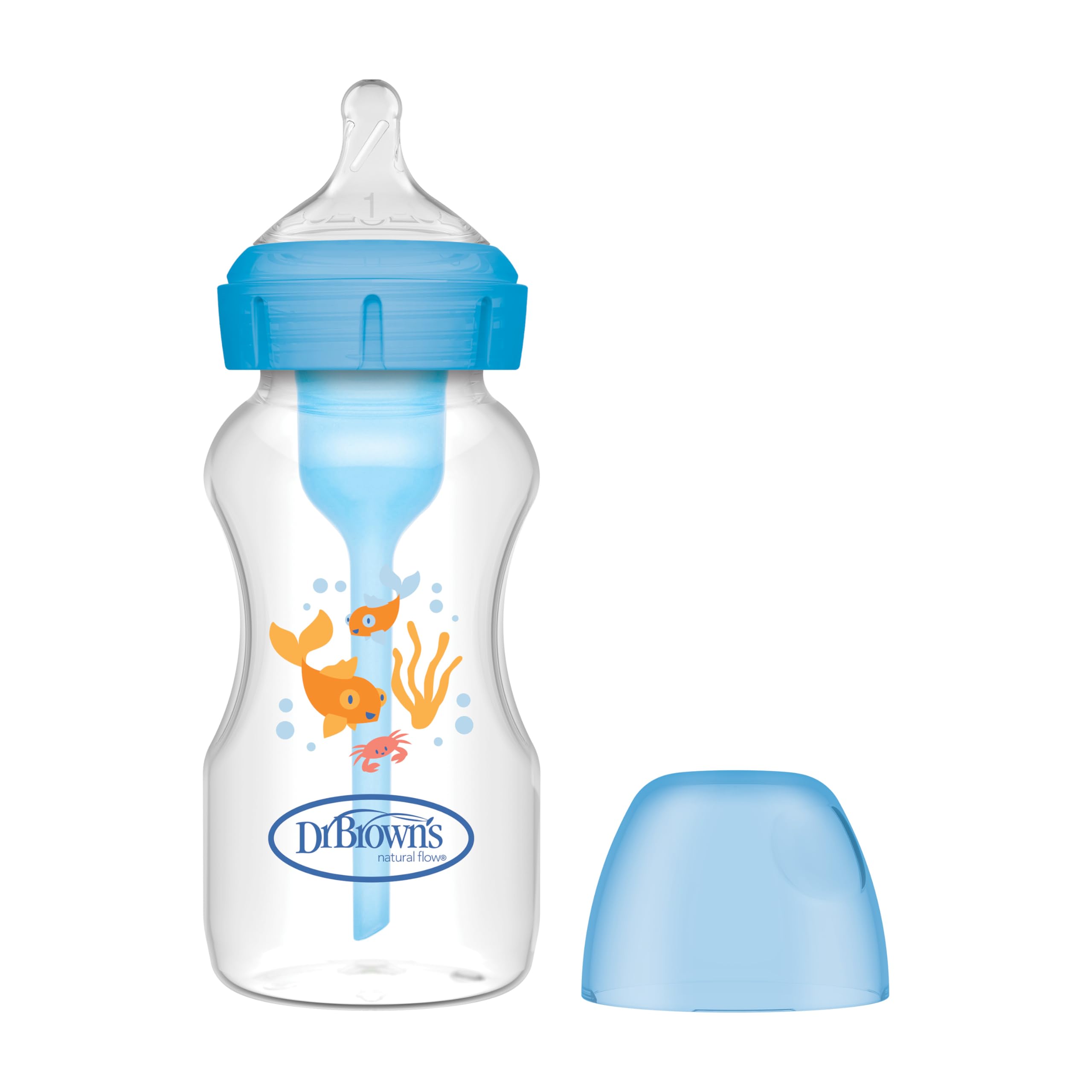 270ml Wide-Neck Anti-Colic Options+ Baby Bottle, Blue Goldfish, 1-Pack