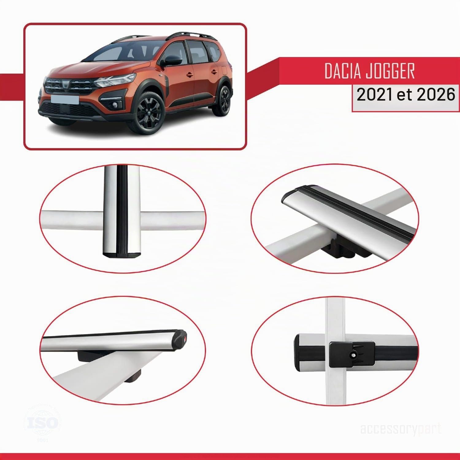 Compatible avec Dacia Jogger 2021-2024 BASIC Model Universel Barres de Toit Railing Porte-Bagages de Voiture Gris Aluminium 2 Barres
