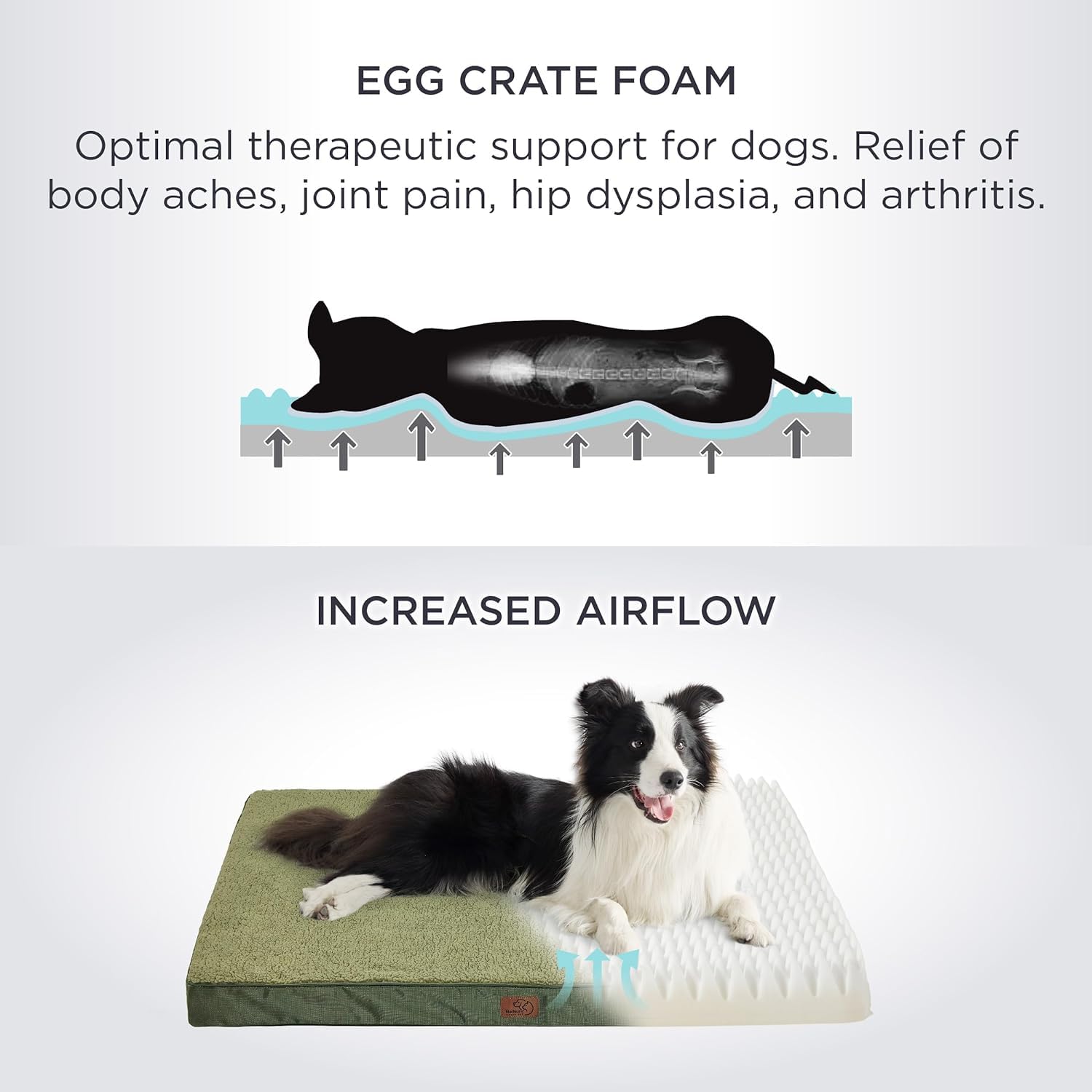 Bedsure Cuscino per Cane Medio - Materassino per Cani Taglia Media Interno Cuscino Cane Sfoderabile Lavabile 76x51x7.6 cm, Verde