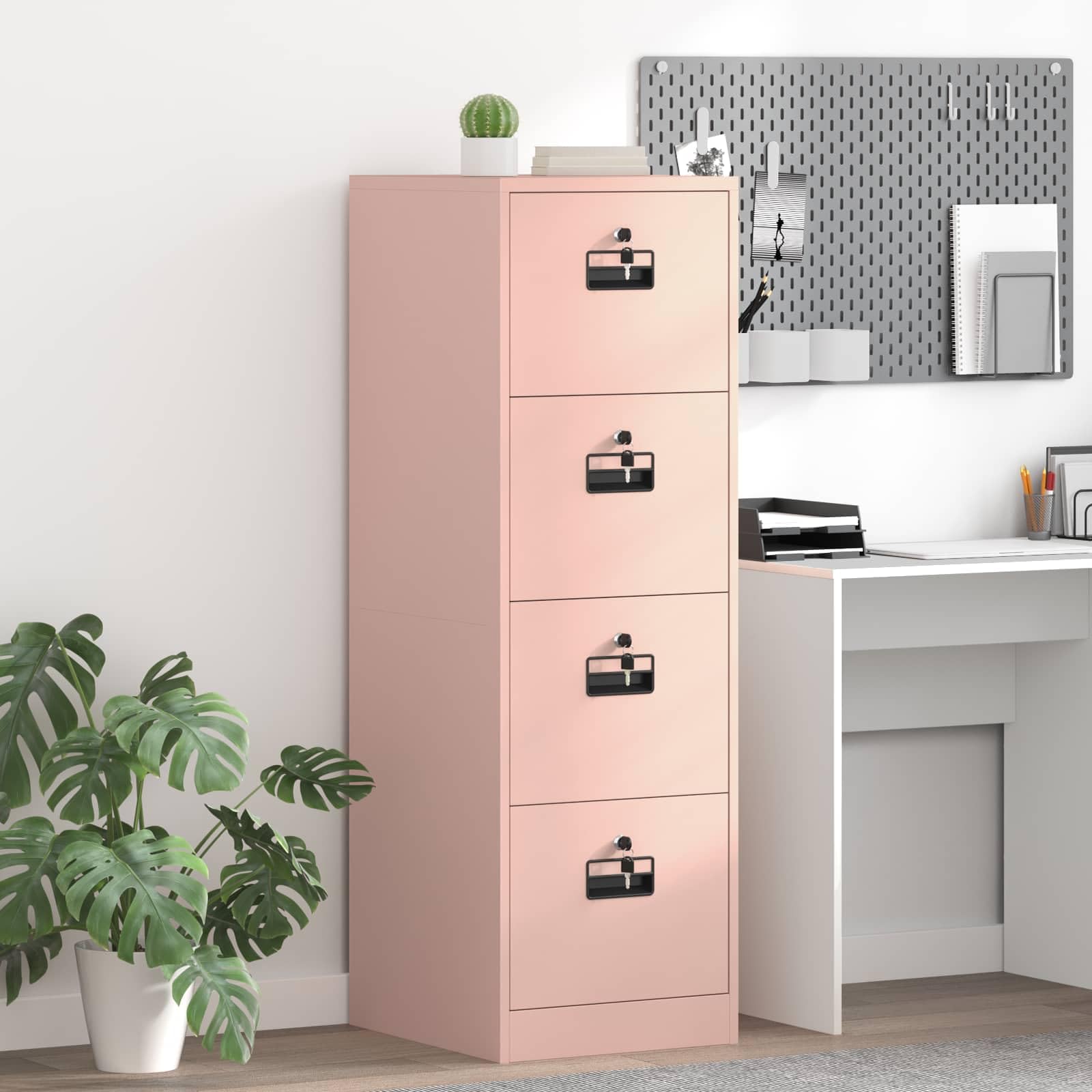 Armoire de classement rose 44 x 50 x 139 cm en acier froid avec 8 tiroirs, étagères extensibles et serrures à cylindre, solution de rangement durable pour bureau, salon, chambre à coucher et