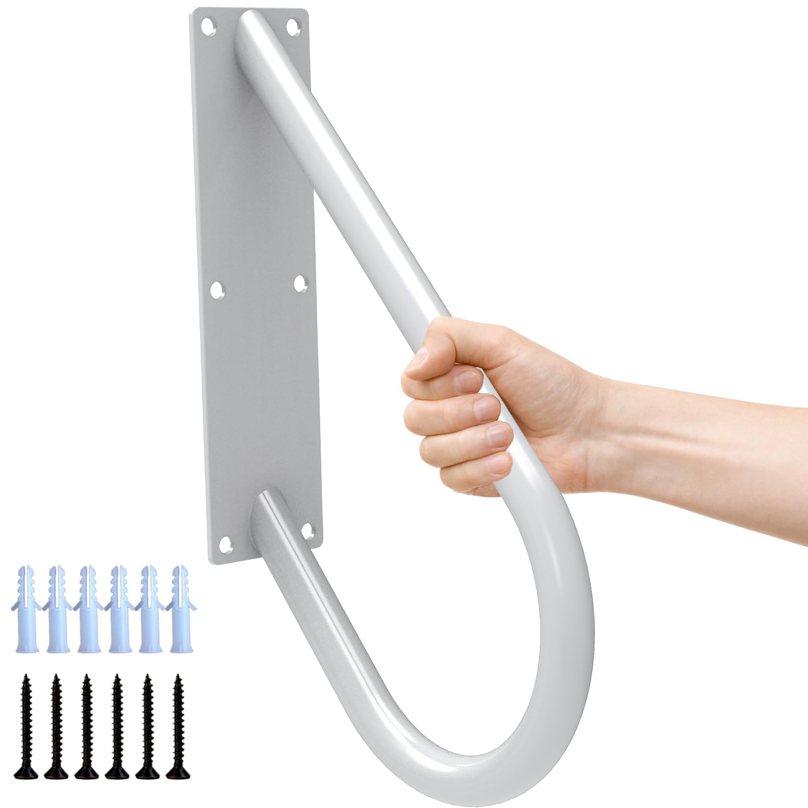 Tocretoare Handrails for Outdoor Steps, White 20" Wall Mount Hand Railings for Stairs Outdoor, Non-Slip Porch Railing U Shape Stair Handrails for 1-3 Steps Outdoor Garage