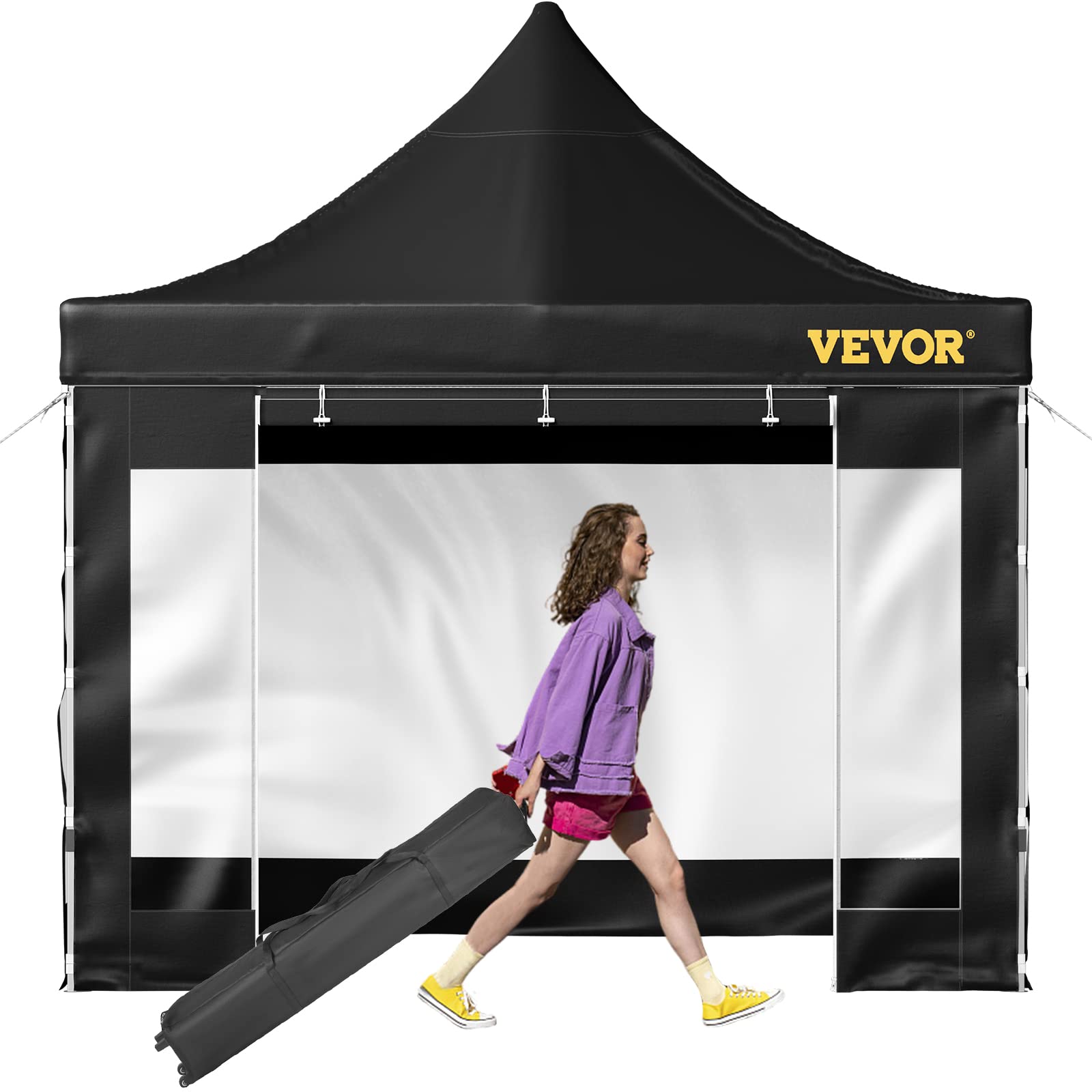 VEVOR Tonnelle Imperméable 3x3 m Tente Pop-​up Jardin avec Parois Latérales Pavillon Terrasse Extérieure Abri Pliable Soleil Pluie Neige Résistant aux UV et Sac à roulettes pour Fête Arrière-​Cour