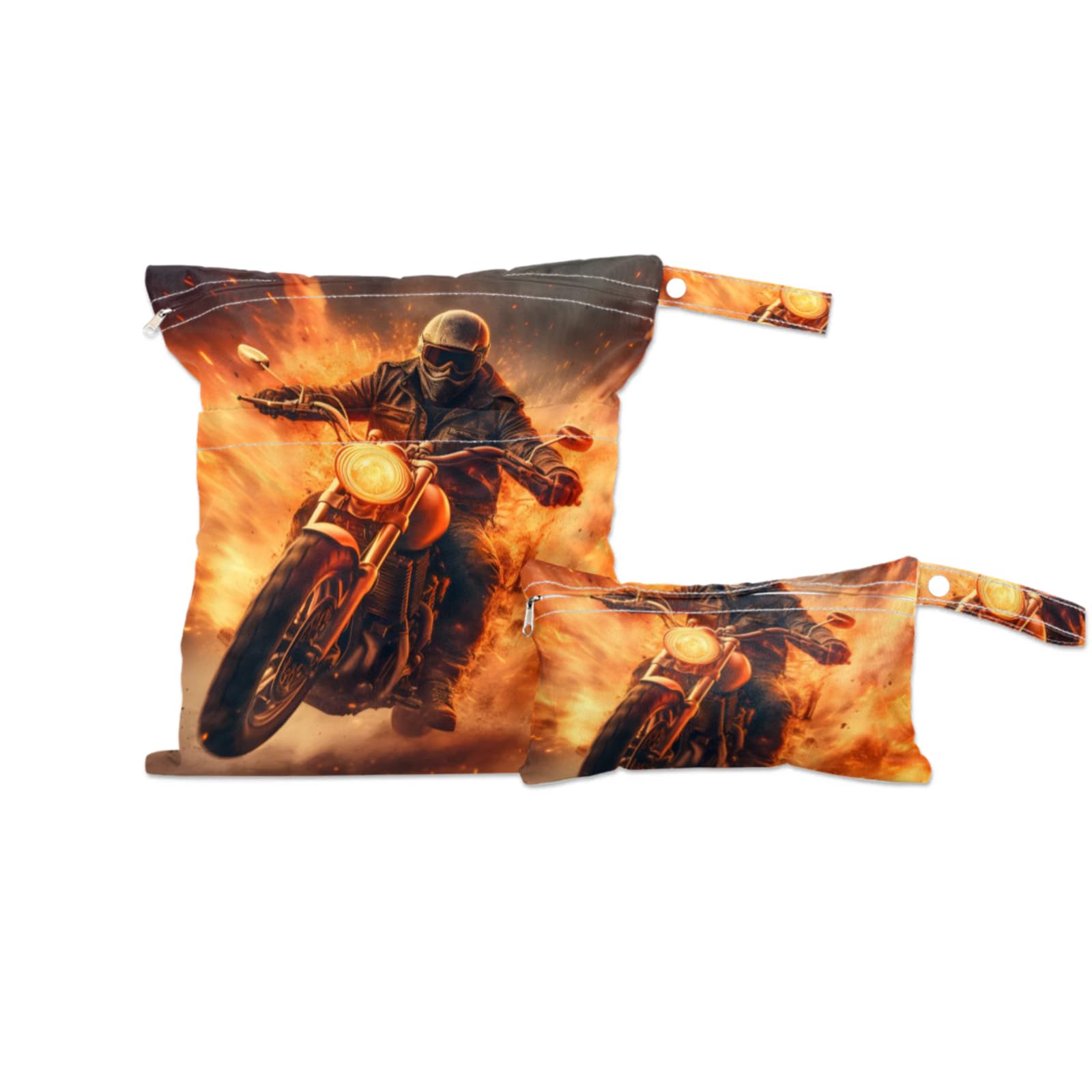 2 Set Fire Motorbike Wet Dry Bags for Baby Cloth Diapers Waterproof Reusable Storage Bag for Travel,Beach,Pool,Daycare,Stroller,Gym,Laundry,Dirty Clothes,Swimsuits Wet Clothes, Super-sport Wet Bag