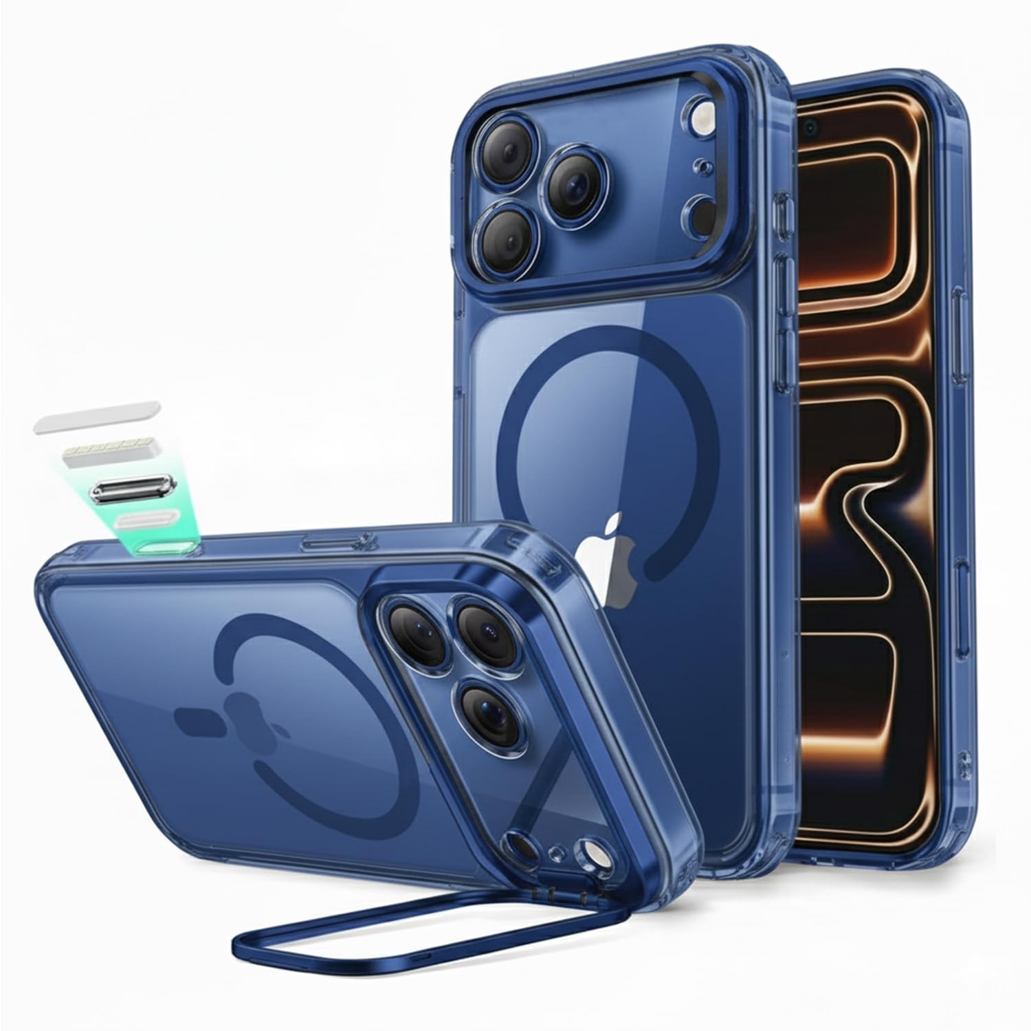 Magnetic Magsfe Cover Case with Stand Compatible with iPhone 17 Pro Max | Original Blue Color Cover Case Back Hard Antidrop | Camera Protection | 360 Degree Protection