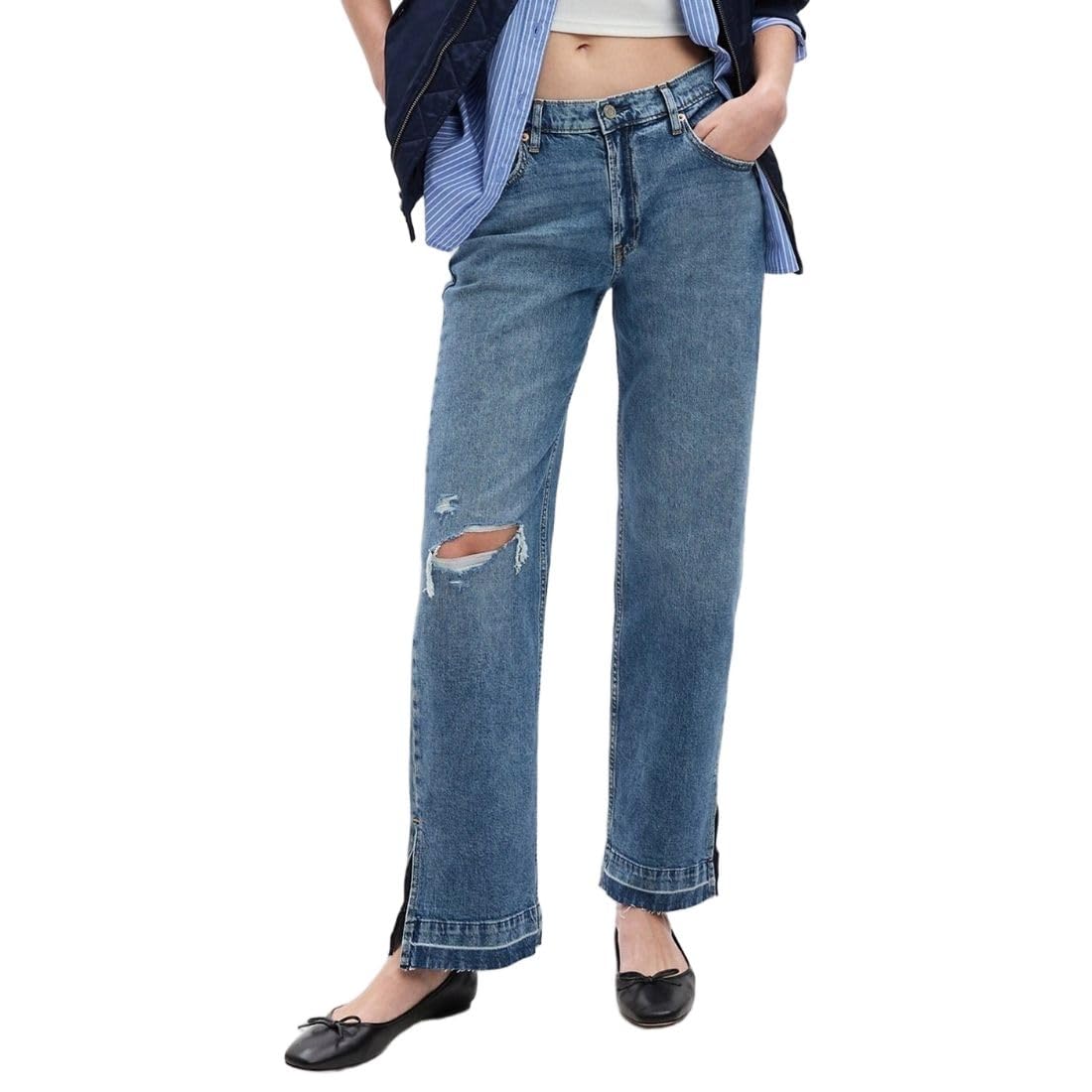 gap Women’s Vintage Mid Rise Mom Fit Mid Washed Jeans with Slit Ankle Detail-picture-23