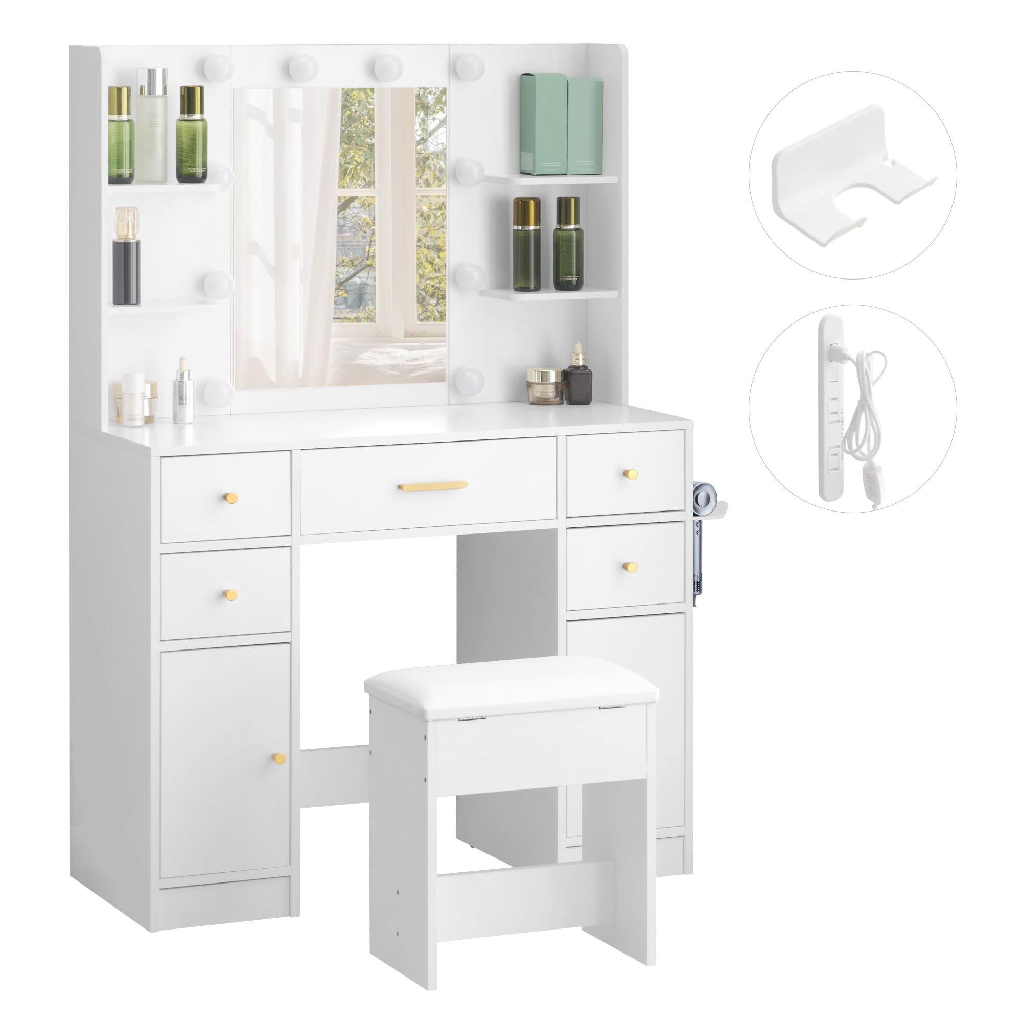 Amazon｜BTYJLEBE ドレッサーテーブル 【3色LED・11段階の明るさ調節が