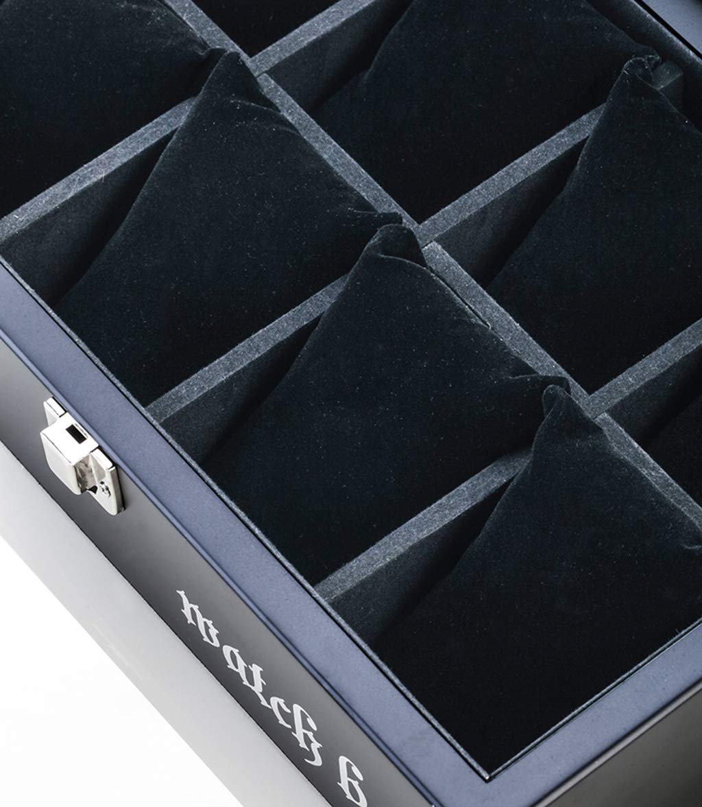 Caja de reloj de 8 rejillas con parte superior de cristal, caja de almacenamiento para exhibición de joyas, organizadores, bandejas para pulseras, cajas con cierre de Metal, 8 almohadas extraíbles