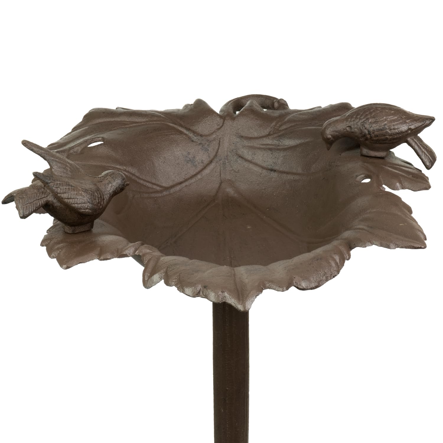Moritz Vogeltränke 77 cm hoch braun Gusseisen Massive Wildvogeltränke für Garten Blattform Vogelbad mit Ständer antikes Design
