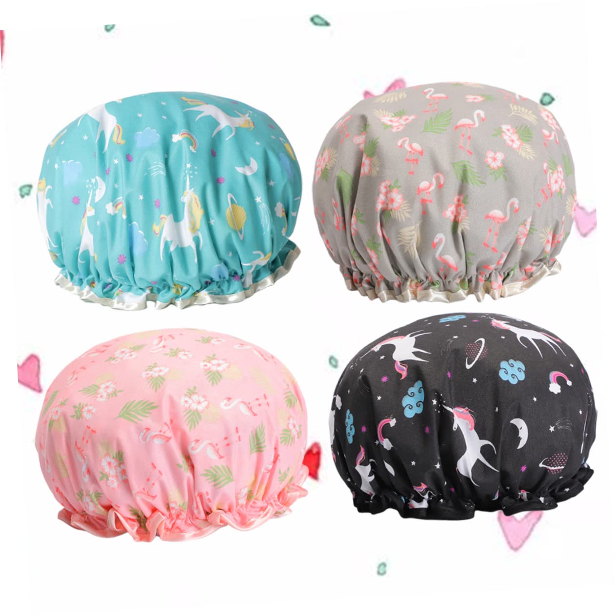 Didiseaon 2 Juegos de Gorros de Baño Elásticos de Material Gorro de de Doble Capa Talla Universal Gorro de Spa para Mujer Diseño de Flamenco 4 Unidades