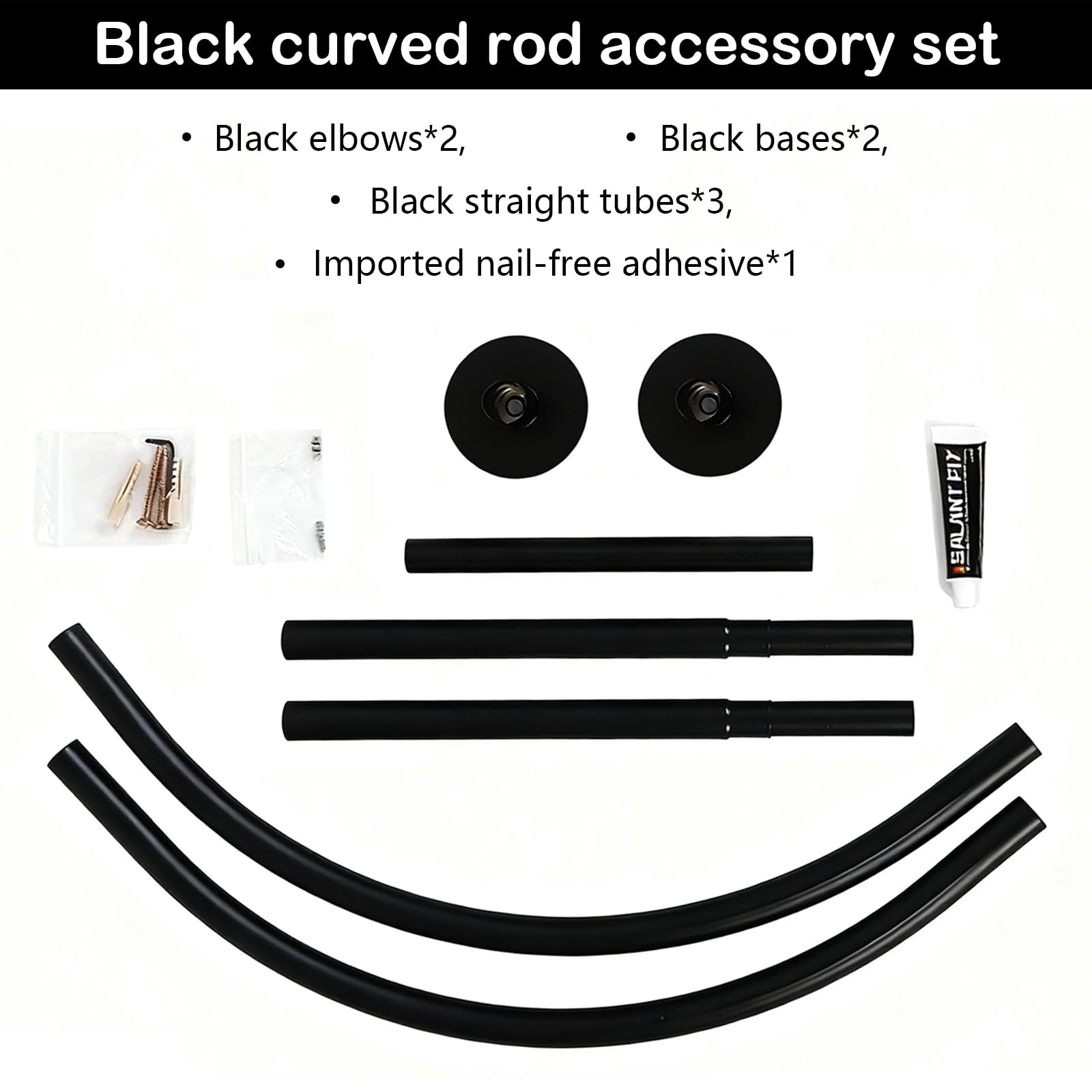Barra De Ducha, Forma De U Barra De Ducha Ajustable Para Cortina De Duchas 70-95 Cm Barras De Duchas Para BañEra Sin Taladro Soporte Negro Para Cortina De Ducha Montaje En Techo