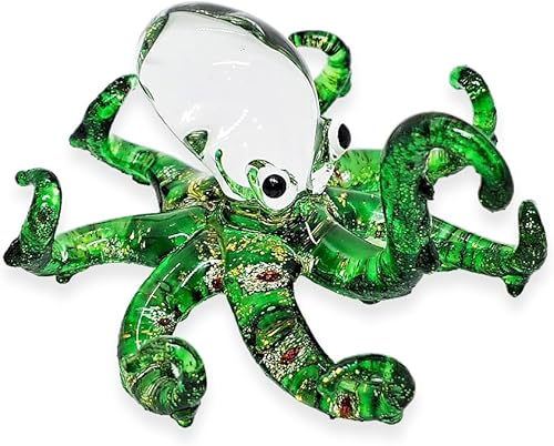Miniatura 26 de WitnyStore Figura pequeña de pulpo arcoíris punteado dorado de 5½ pulgadas, pulpos de vidrio soplado a mano, calamares, sepia, moluscos marinos