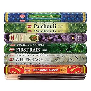 Hem incense sticks variety pack 23 120 insence sticks 6 incents x 20 insense incense stick holder with 6 most liked scents including patchouli dragons blood white sage frankincense myrrh  urban country home decor