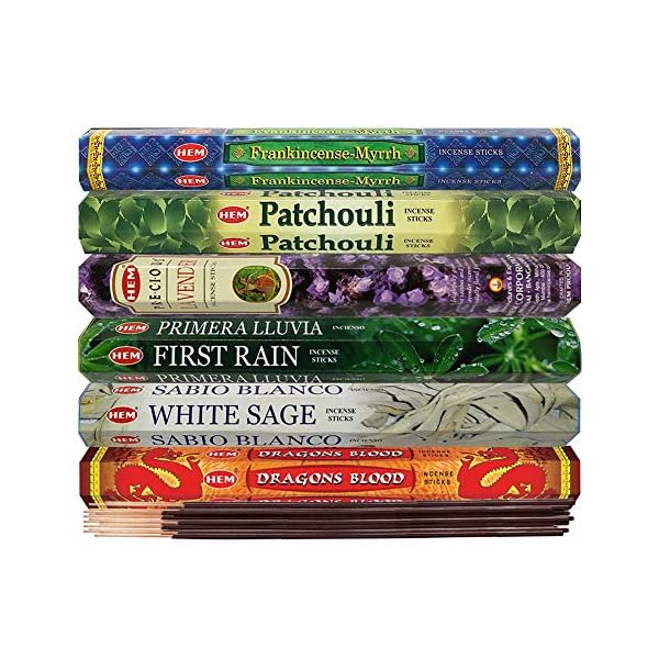 Hem incense sticks variety pack 23 120 insence sticks 6 incents x 20 insense incense stick holder with 6 most liked scents including patchouli dragons blood white sage frankincense myrrh  urban country home decor