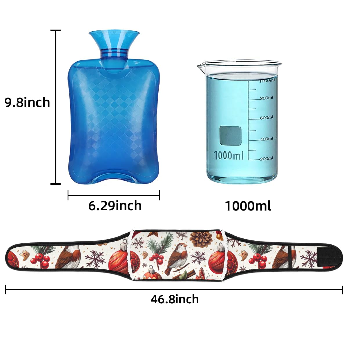 Hot Water Bag with Waist Cover Bird Pine Leaves Warm Hot Water Bottle Belt Plush Double Hand Insert Wearable Water Bag Detachable Hot Bottle Pouch for Neck Shoulder Pain Relief
