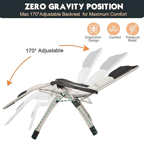 Miniatura 4 de MOPHOTO Silla de Gravedad Cero, Silla de Salón Acolchada para Exterior con Mesa Lateral, Silla Reclinable de Gravedad Cero, Silla Reclinable para
