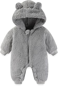 Newborn Baby Bear Outfit Suit Girls Boys Fleece Jumpsuit Romper Hooded Winter Snowsuit Clothes