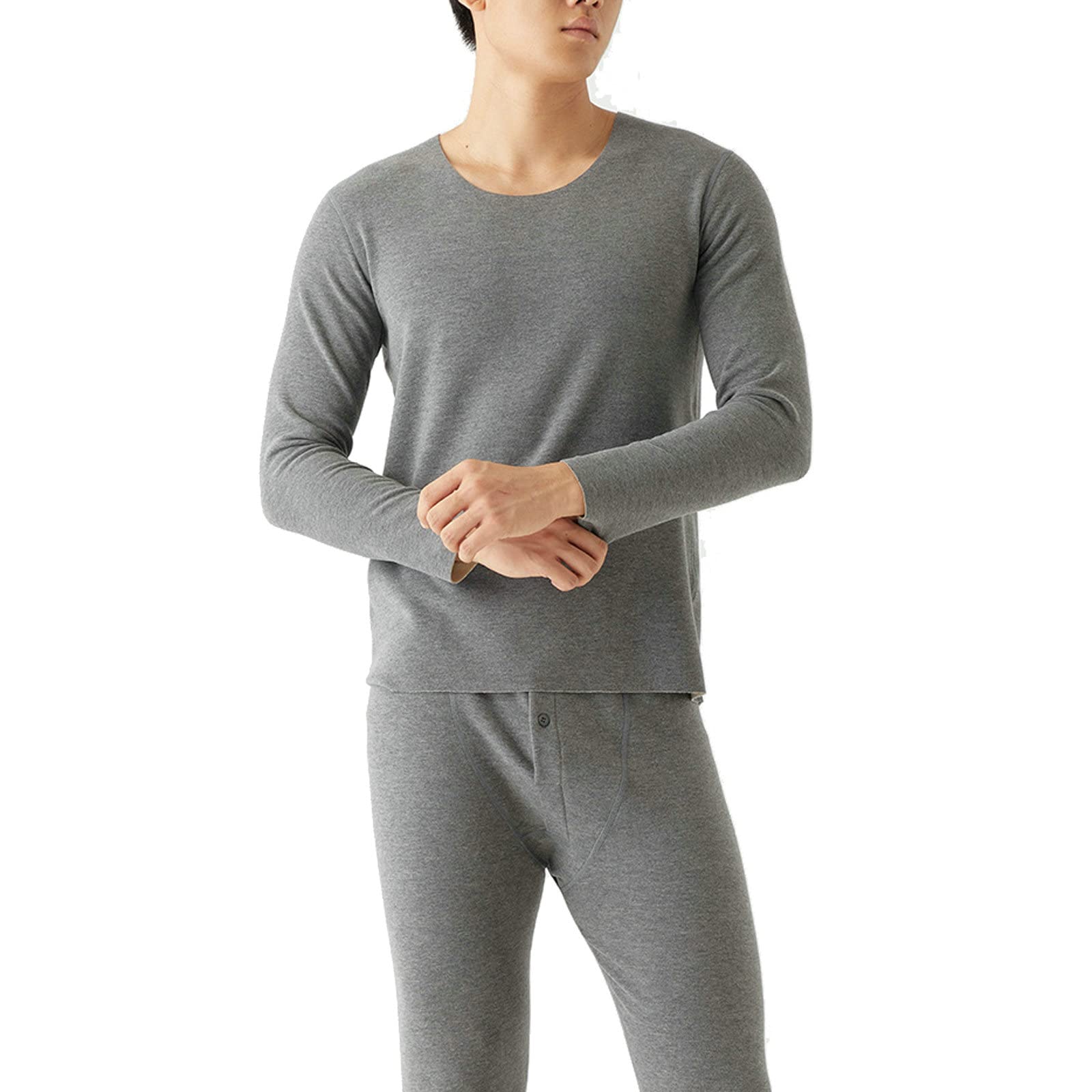 Aeici Ropa térmica Hombre Fibra Acrílica Cuello Redondo Top Manga Larga Hombre Gris