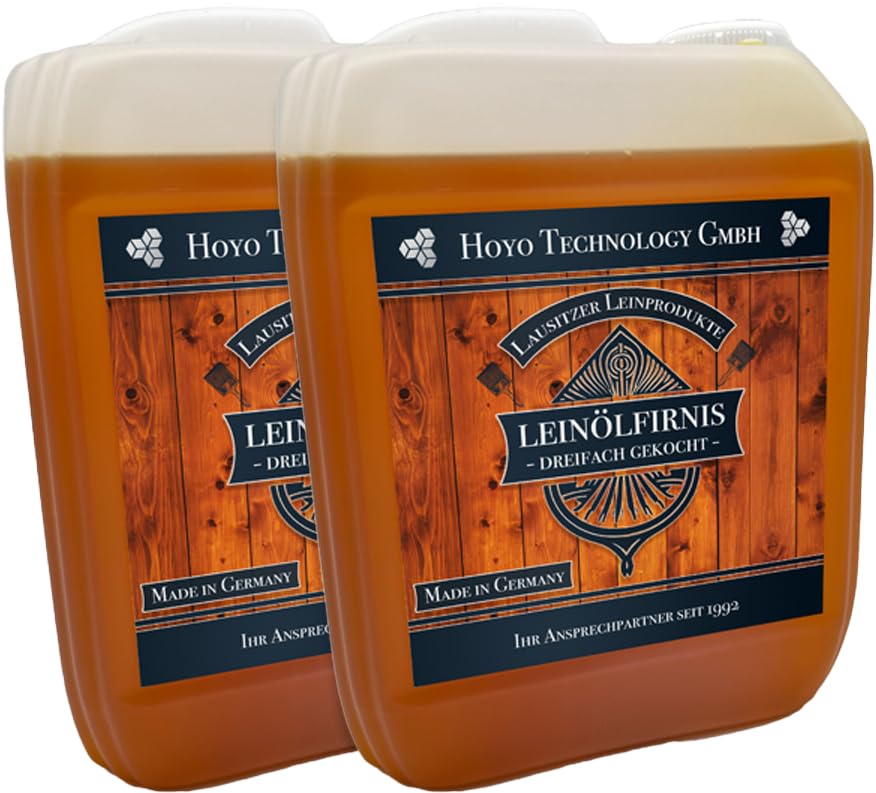 Hoyo Technology GmbH 10 Liter Leinöl Firnis (2 x 5 Liter) Lausitzer Leinölfirnis für Holzschutz dreifach gekocht und harzfrei