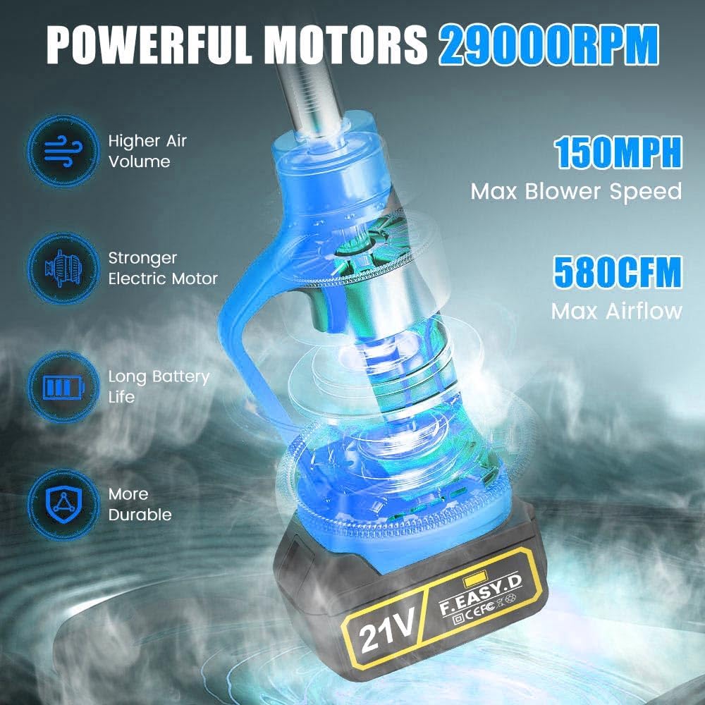 2025 Upgraded Leaf Blower Cordless with 2* Batteries, Dual Handle Electric Leaf Blower with Infinitely Variable Speed, 21V Ultra-Lightweight for Blowing Snow and Leaf, Lawn Care and Dust