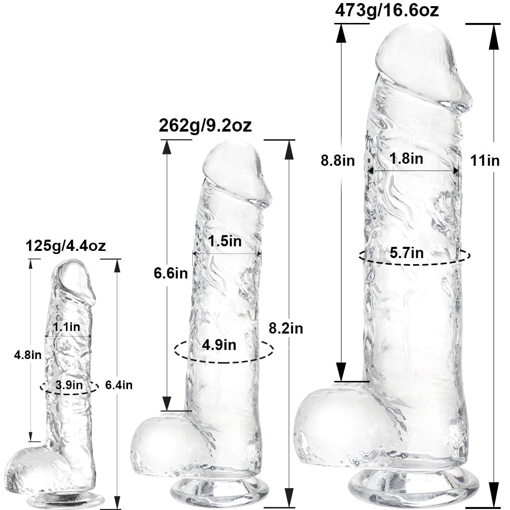 Juego de consoladores realistas transparentes:consolador con ventosa de 3 tamaños para placer anal y vaginal,pene realista con bolas,adecuado para principiantes y usuarios avanzados (16cm,21cm,28cm)