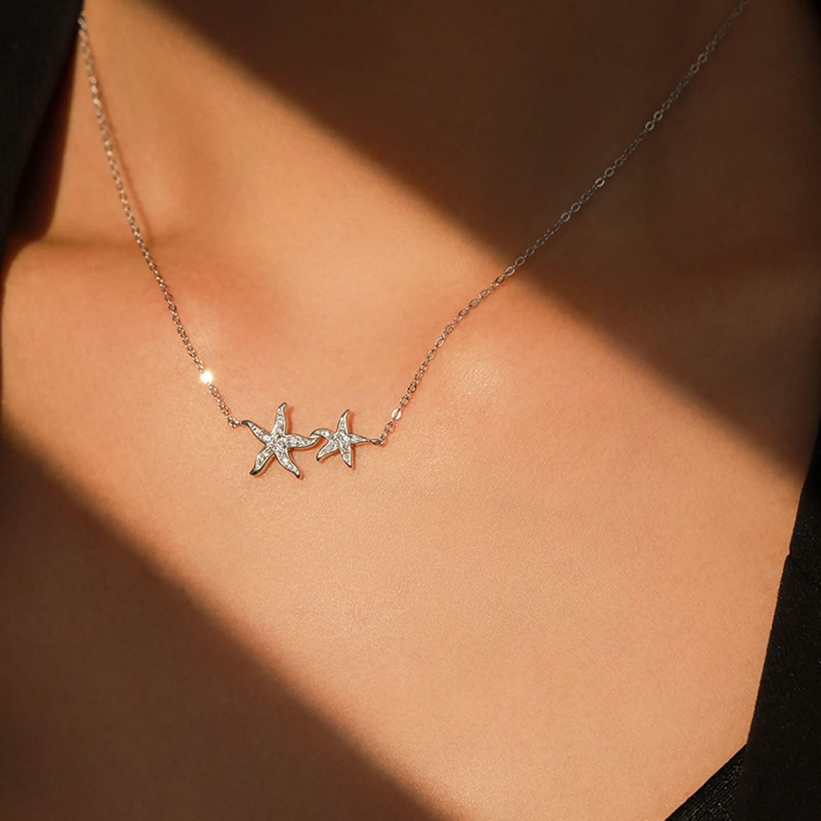 Colgantes de Oro Blanco 9 Kilates / 14 Kilates / 18 Kilates para Mujer, Estrellas de Mar con Moissanita, Collar Cadena de Plata para Mujer