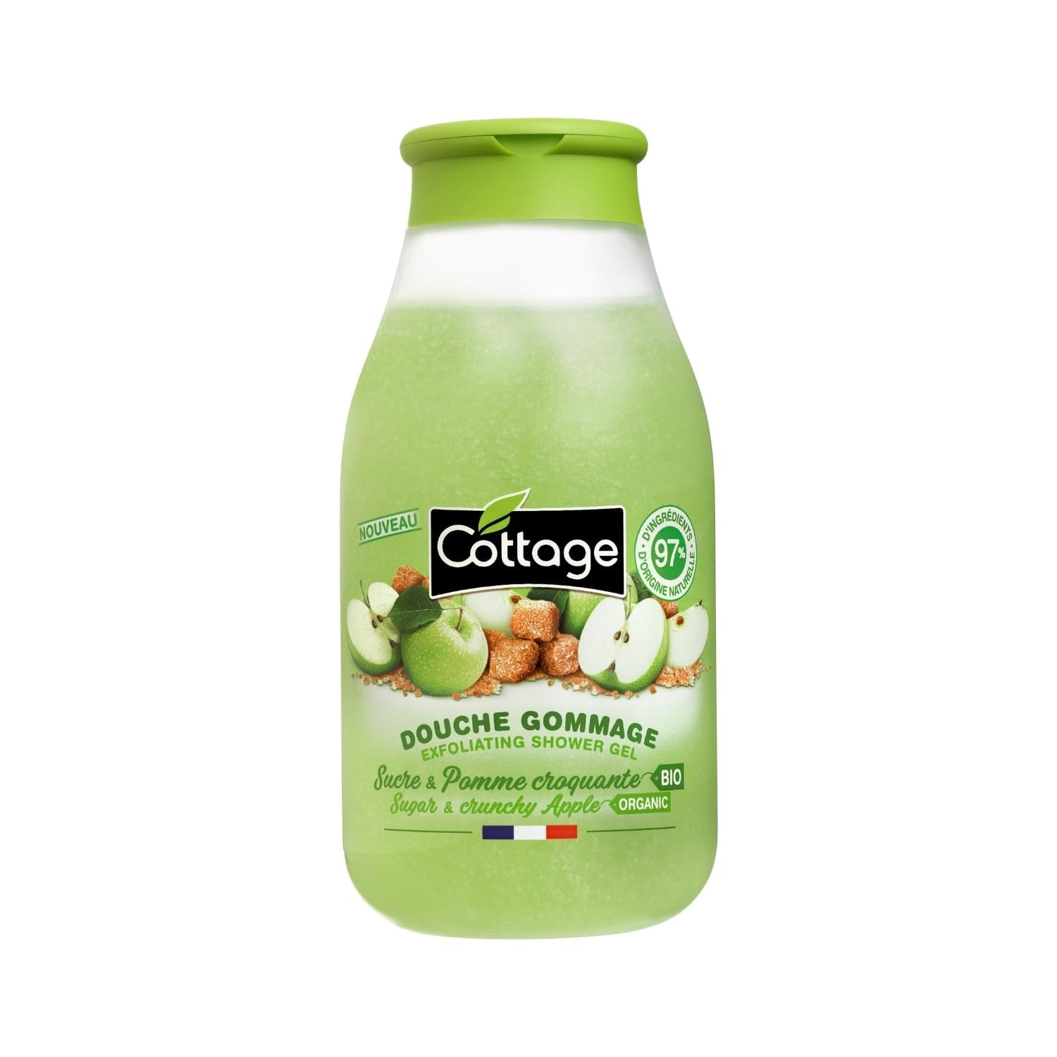 Cottage Natural Exfoliating Body Scrub Shower Gel with Sugar & Apple Scent to Remove Dead Skin Cells | Gently Exfoliates, Smoothes, and Softens the Skin | pH Neutral Body Cleanser Body Wash, 270ml
