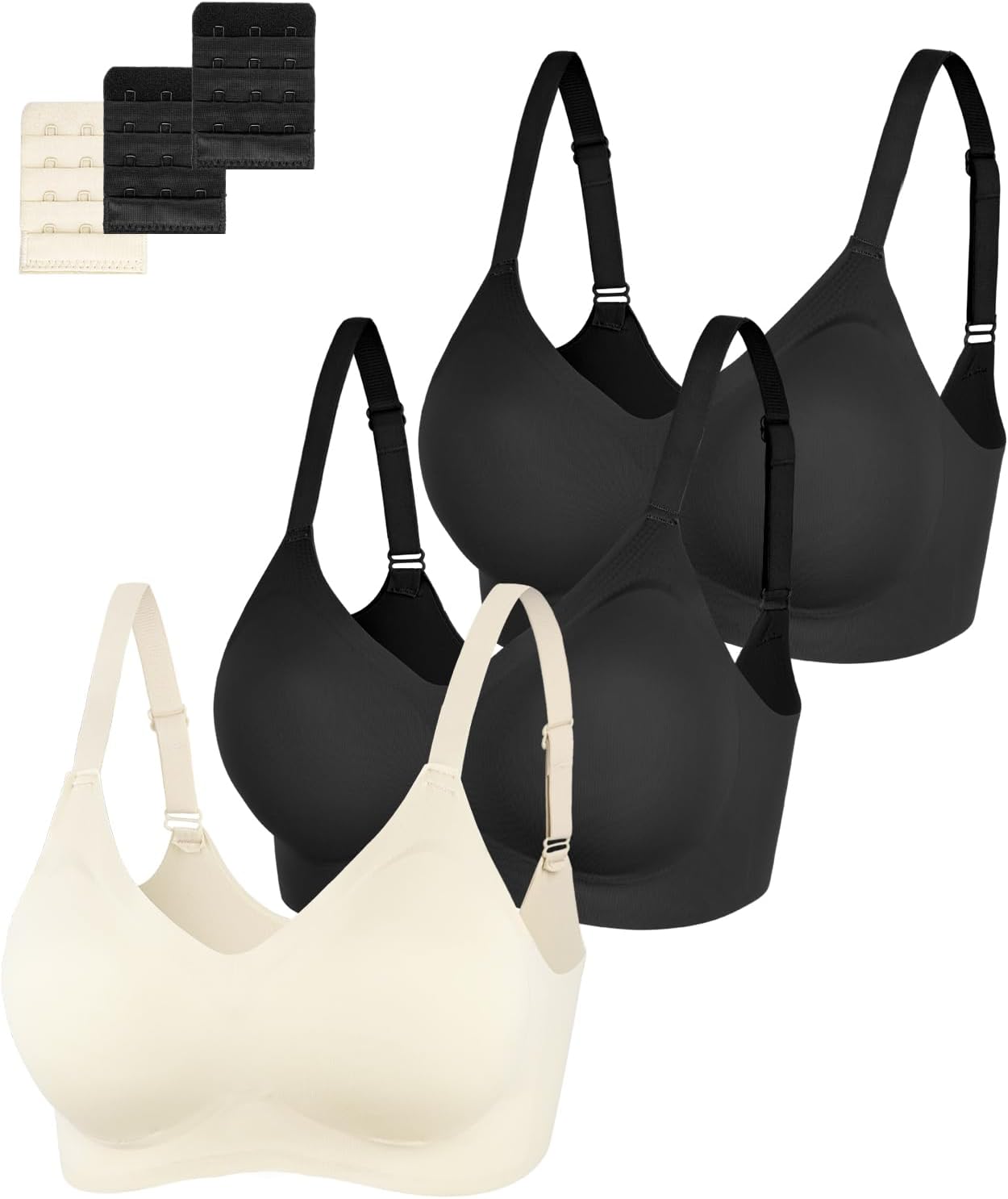 Eleplus 3 Pieces Women's Seamless Wireless Jelly Bras Comfortable Padded T-Shirt Push Up Bralettes Pack