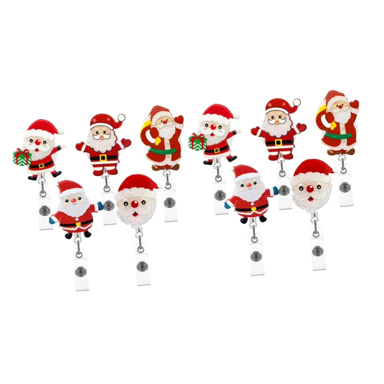 Porte badge rétractable Noël enrouleur robuste avec clip Santa Claus en lot de 10