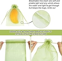 Vista 2 de 100 piezas de bolsas de protección de frutas 15x23 cm, bolsas de cobertura de malla verde con cordón, protectores de frutas de malla, barrera contra
