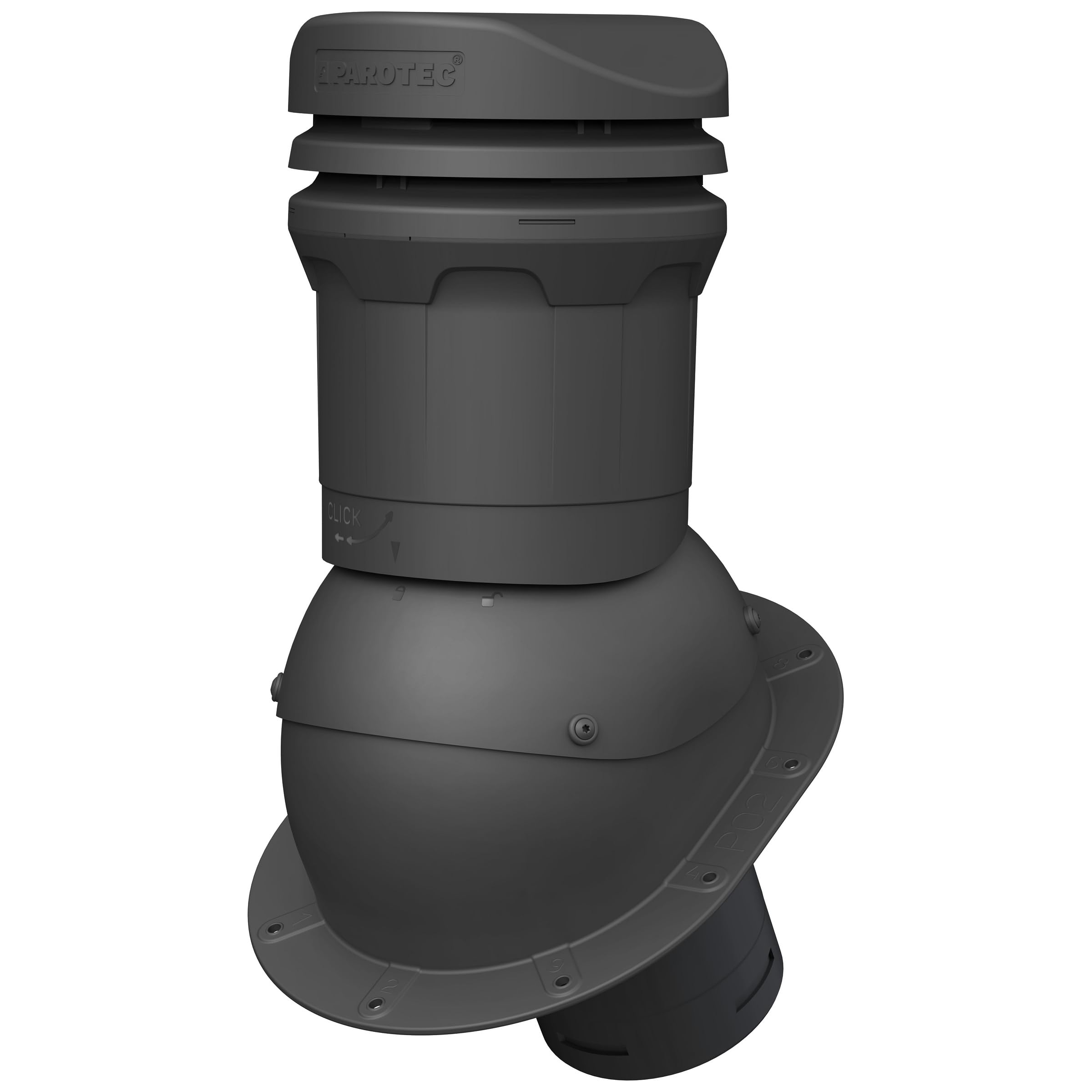 Parotec Entlüftungskamin DN 125 mm – niedrige 325 mm – passiv Dachlüfter für PLATTDACH/TRAPEZBLECH/DOPPELFALZBLECH Dachziegel – Dachentlüftung | Lüftungsziegel – RAL 7016 Anthrazit
