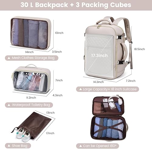 Miniatura 2 de LOVEVOOK Mochila de mano aprobada por vuelo, mochila de viaje para laptop de 35 litros para mujer, mochila grande con 3 cubos de embalaje..,